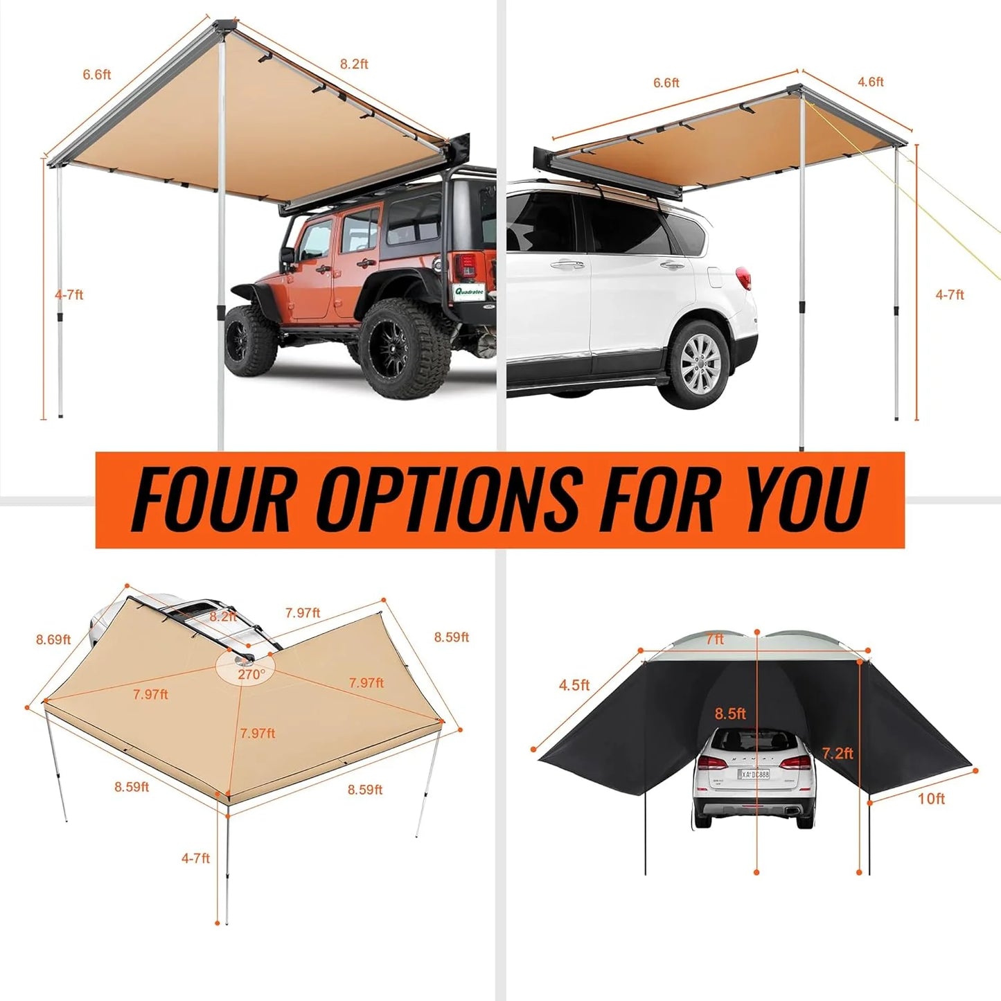 Awning Tent UV50+ Waterproof Canopy for Vehicles