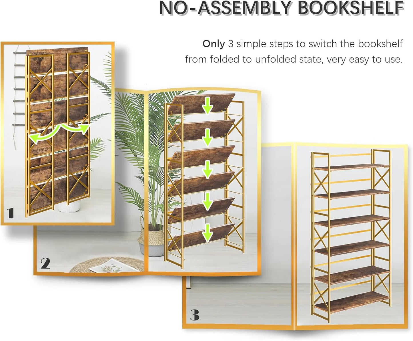 5 Tiers No Assembly Book Shelves 51.2" H Folding Bookshelf Bookcase