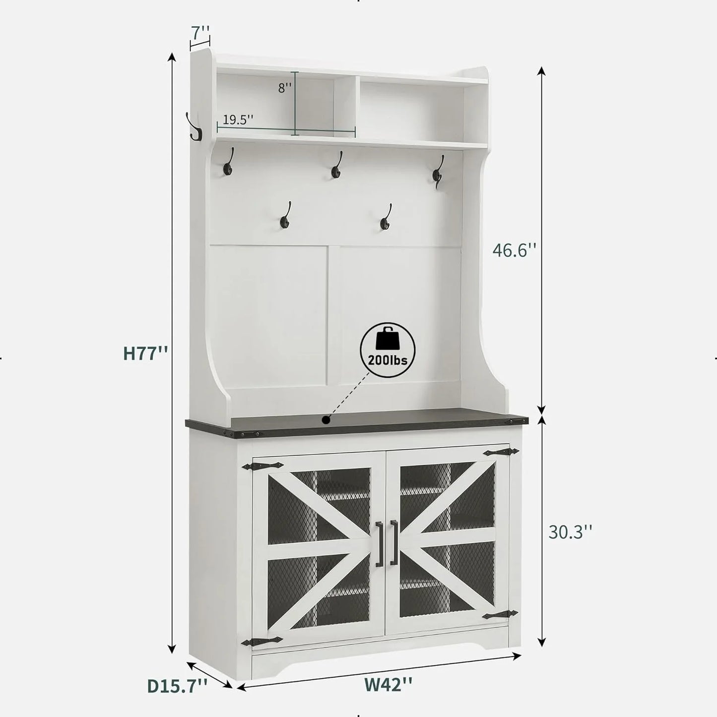 JXQTLINGMU 59-inch Farmhouse Foyer Tree with Shoe Storage, Entryway Bench Foyer Coat Rack Cabinet