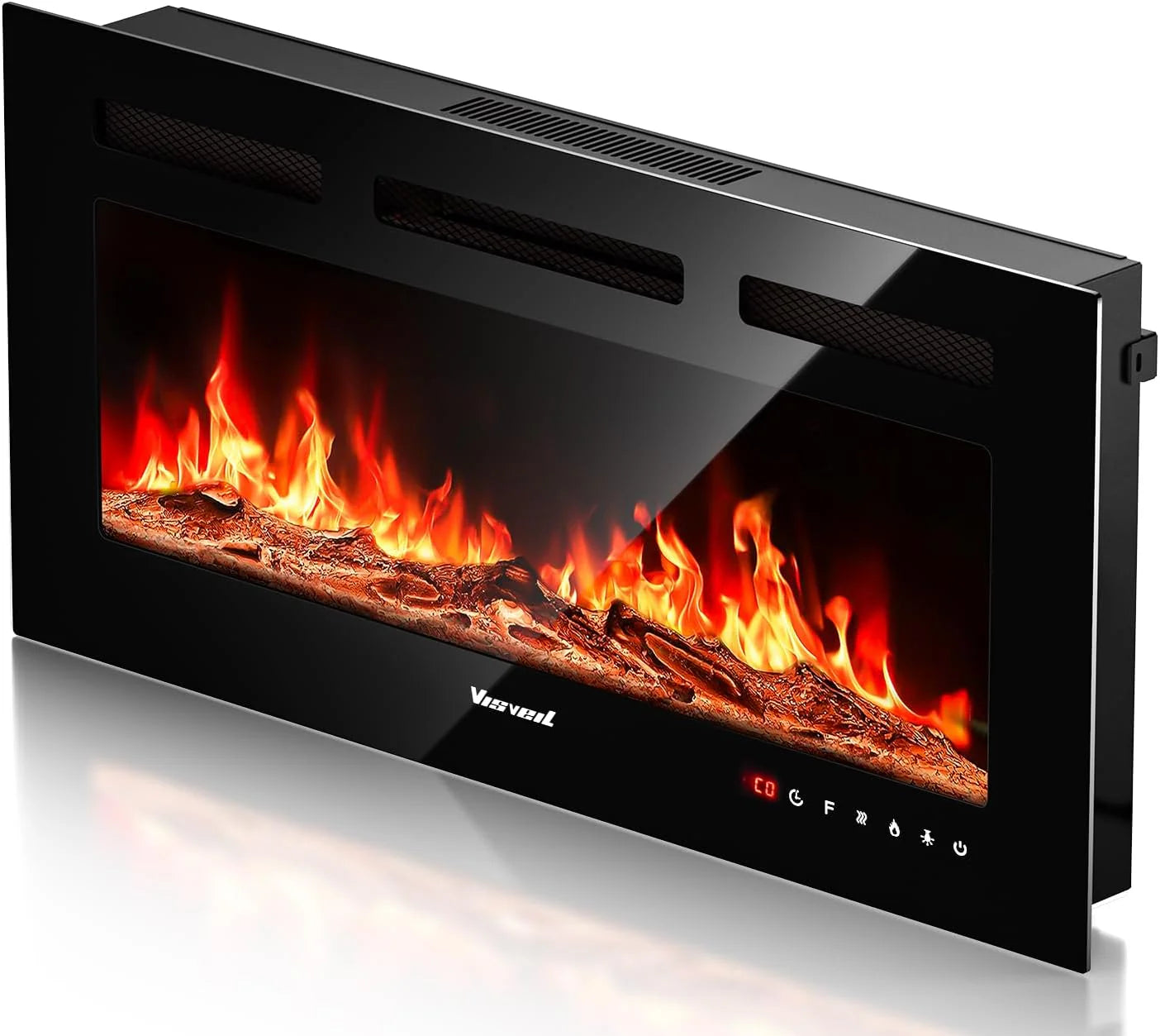 Electric Fireplace 60Inch,Wall Mounted Electric Fireplace Heater with Timer Inserts，TV Stand Touch Screen and Realistic Flame,Log Set,Crystal Flames 750 to 1500W，Remote for Living Room