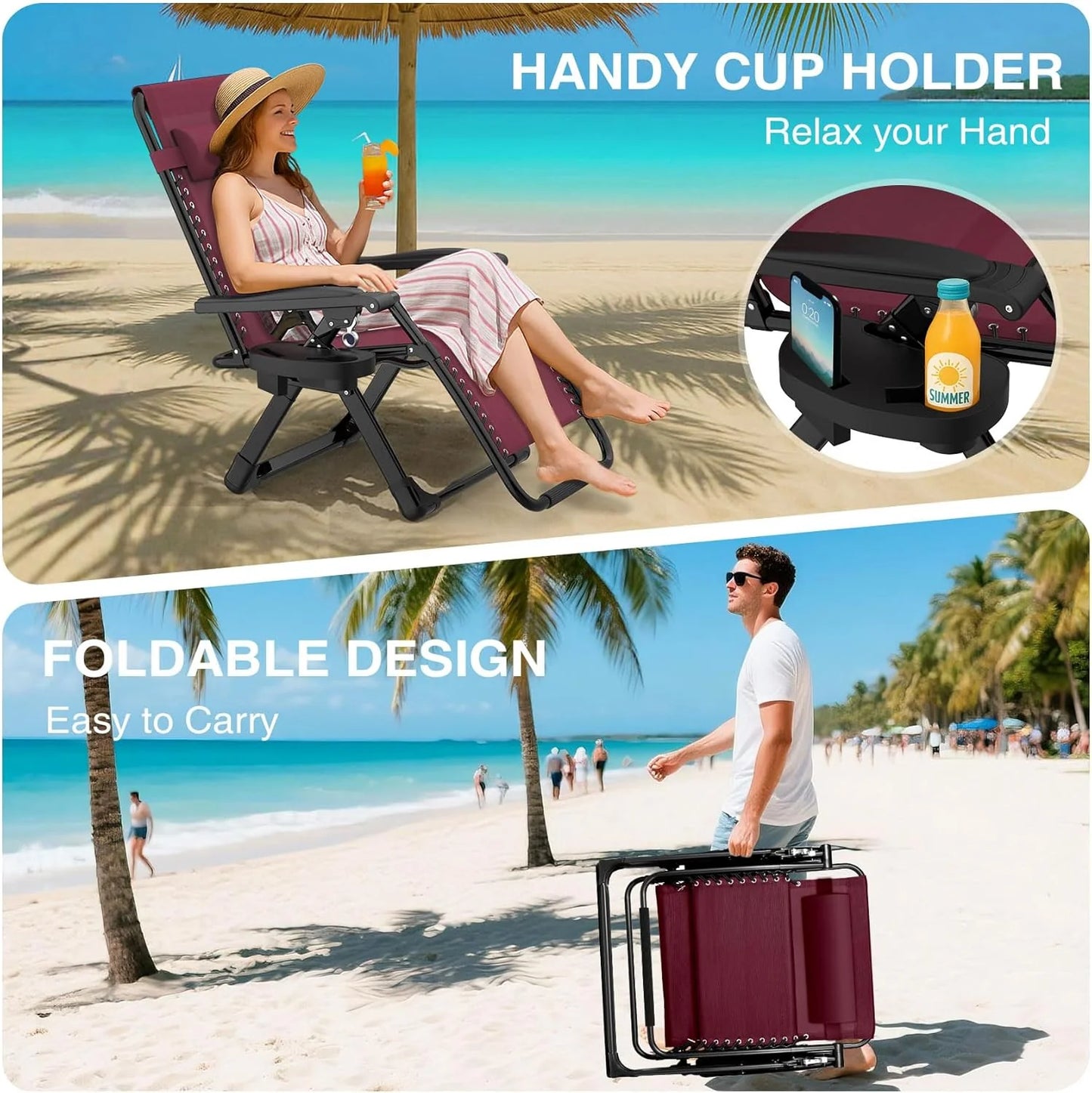 Indoor and outdoor patio chair folding lounge chair zero gravity chair with removable cushion camping lounge chair