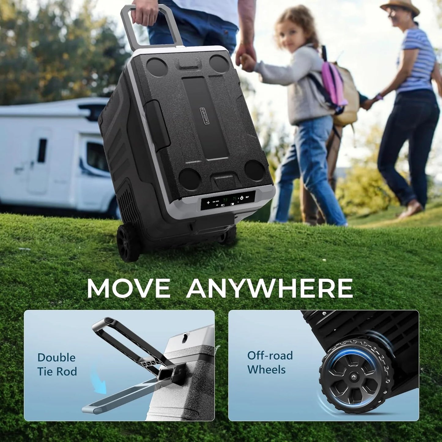 EUHOMY 12 Volt Refrigerator, 53QT(50L) Electric Cooler, Portable Freezer 12V/24V DC 110-240V AC, 12V Fridge -4℉~68℉, 12V Cooler with Wheels & 2 Baskets for Travel, Truck, Boat, Camping