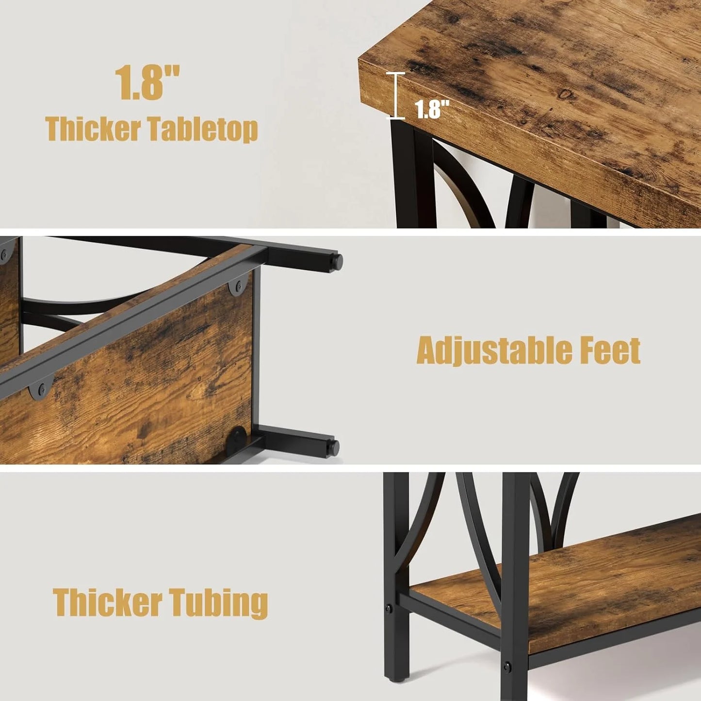 70.8 Inches Extra Long Console Table 3 Tiers Industrial Wood Entryway Sofa Table