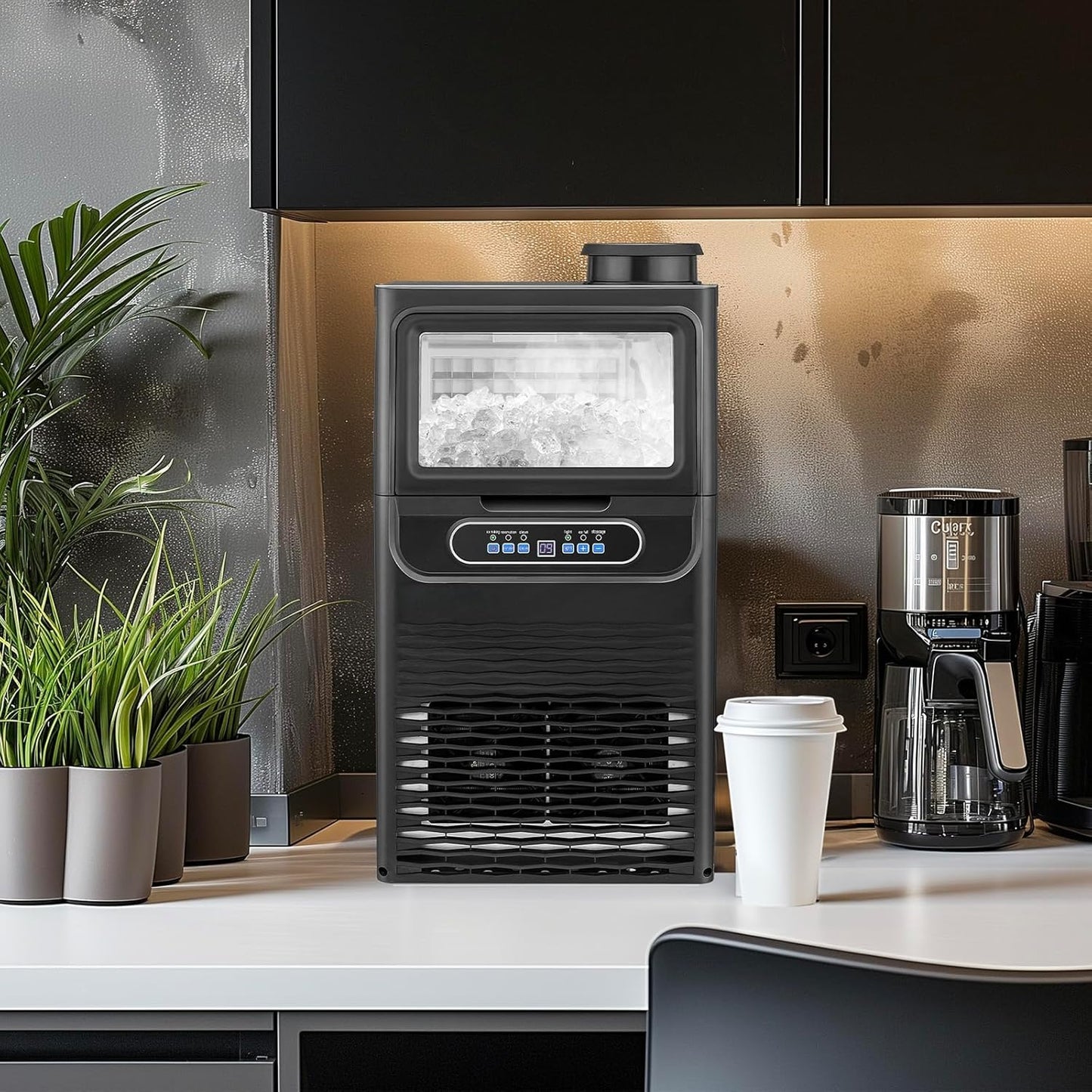 VINGLI Commercial Ice Maker Machine,90lbs/24H Plastic Under Counter Ice Maker with 11lbs Storage,Dual Water Supply Options,Self-Cleaning,Timing Function,for Home Bar Cafe Restaurant Kitchen