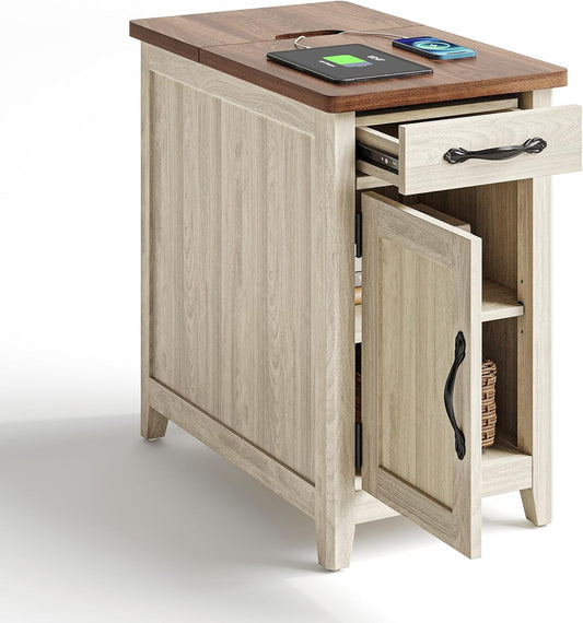 Farmhouse End Table Narrow Side Table Small Nightstand