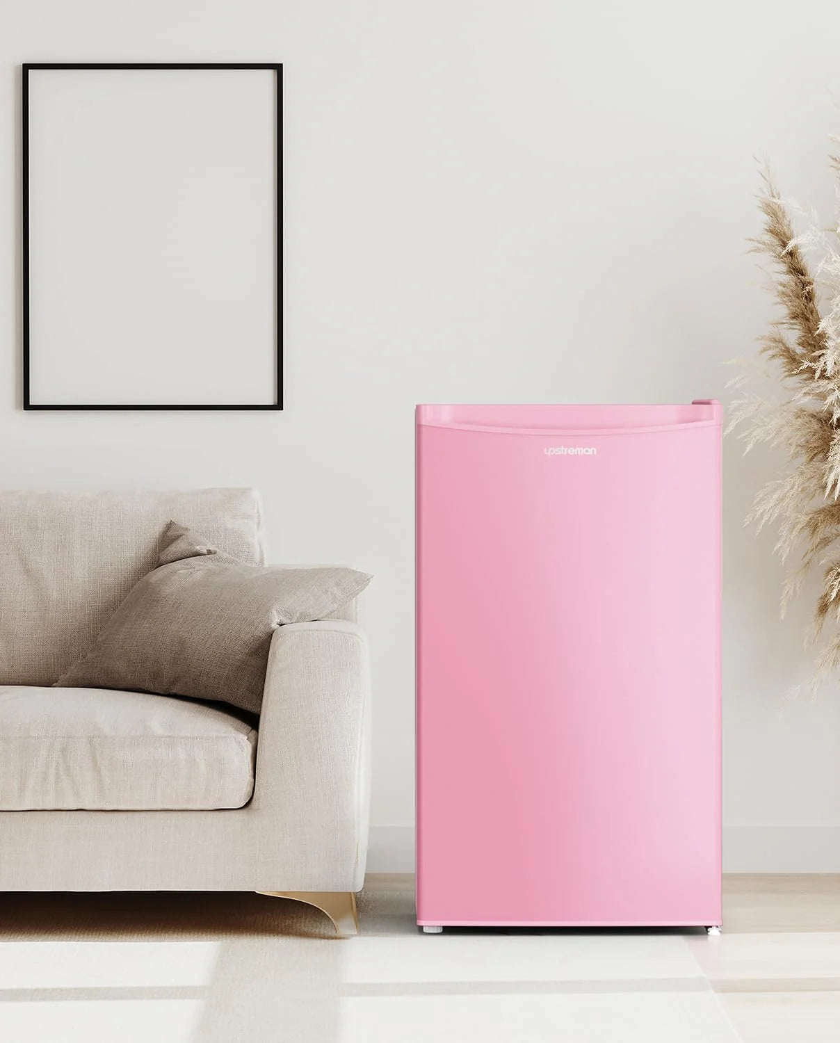 Upstreman 3.2 Cu.Ft Mini Fridge with Freezer, Single Door Mini Fridge, Dorm Fridge, Adjustable Thermostat, Mini Refrigerator for Bedroom, Office, Dorm, Black-BR321