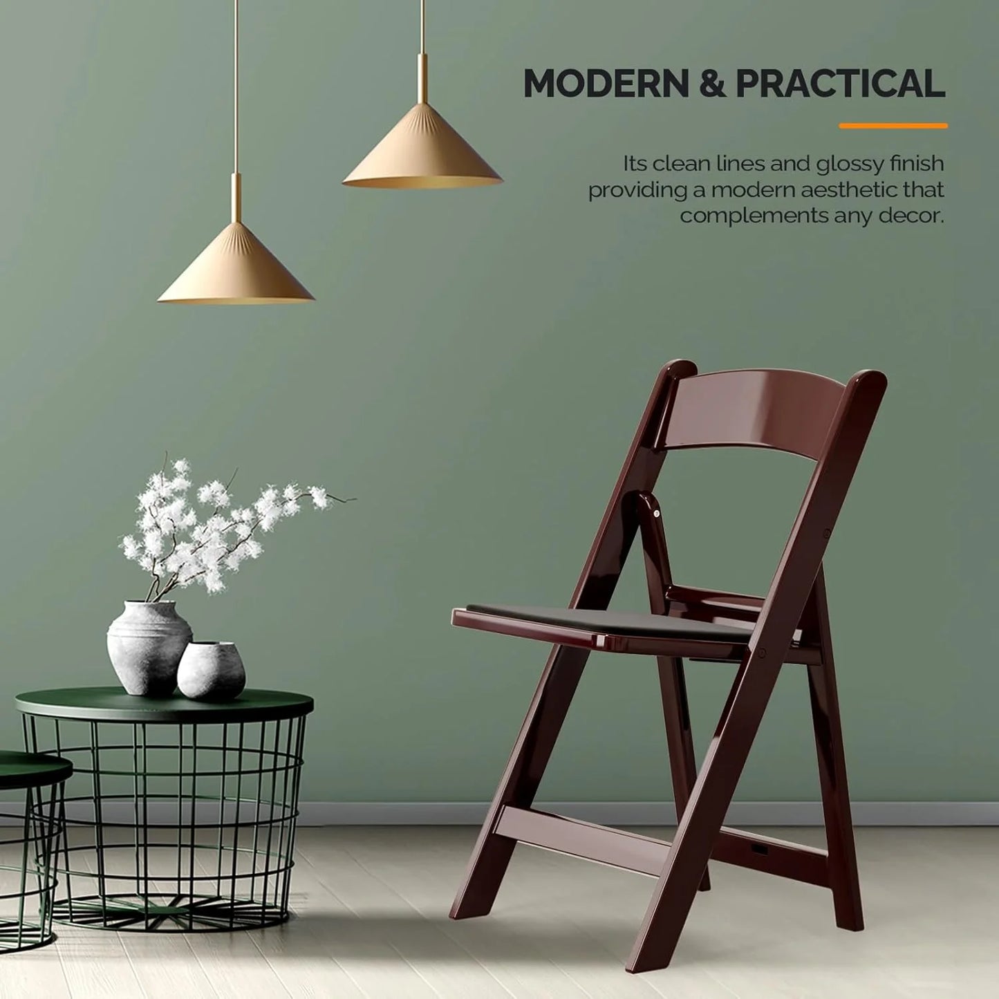 VINGLI Resin Folding Chair with Cushion Foldable Plastic Chair with Comfortable Cushioned Seat