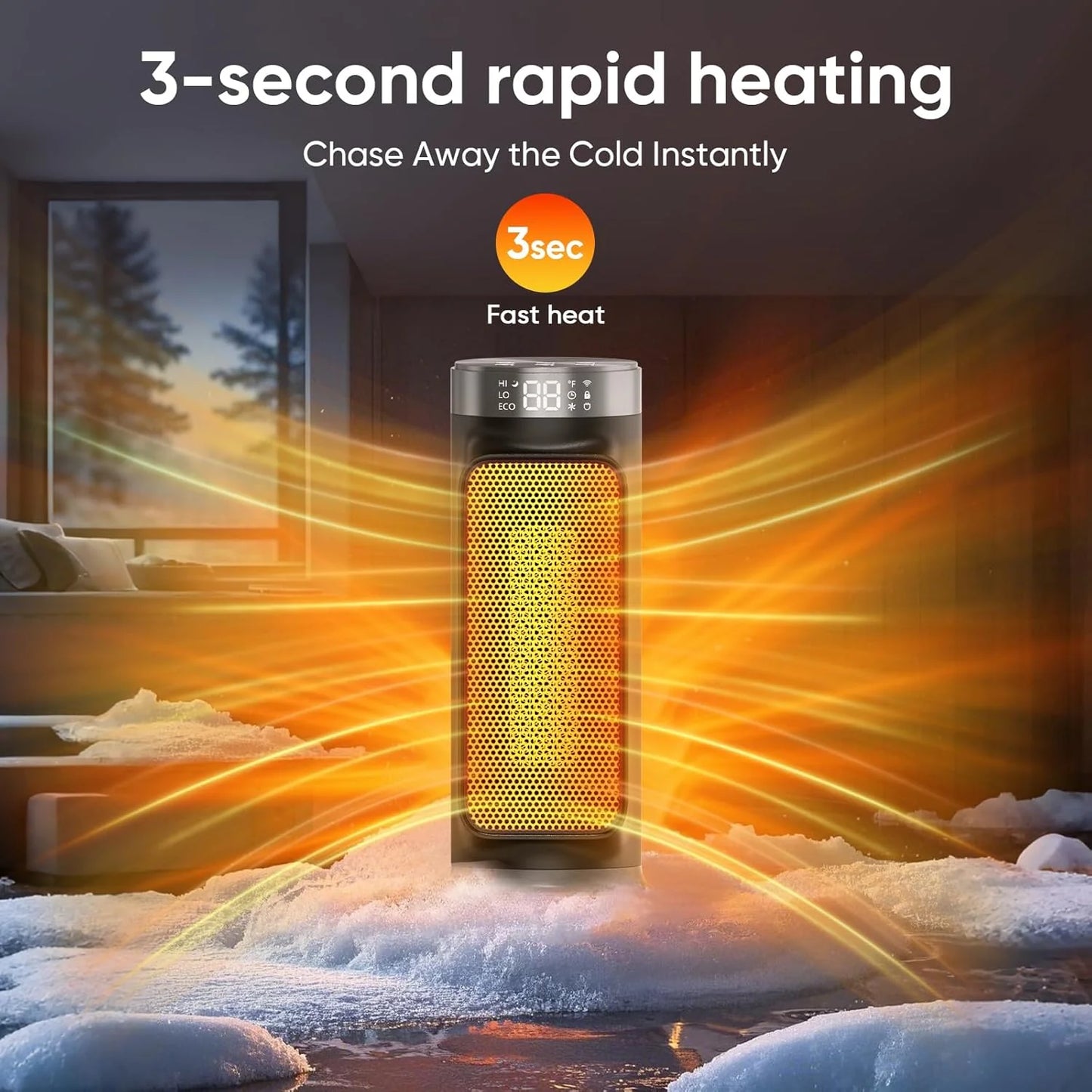 1500W Indoor Space Heater, Smart PTC Electric Heater with Wifi/App and Remote Control, Overheat and Tip-Over Protection