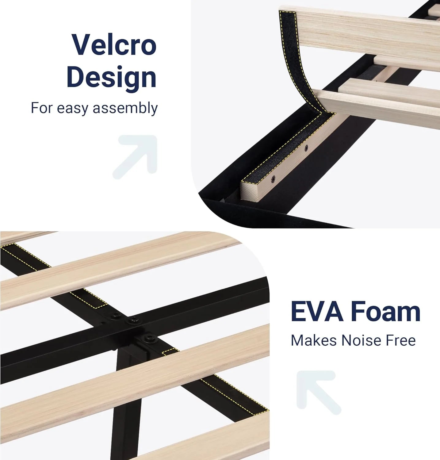 Allewie King size platform bed frame with velvet upholstered headboard and planks