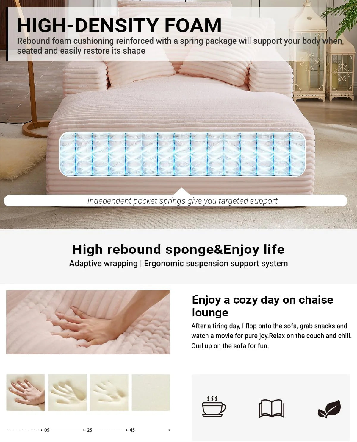 50-inch indoor recliner, oversized corduroy upholstered boneless sofa bed, deep sleeper sofa reading chair, cloud sofa, living room sofa