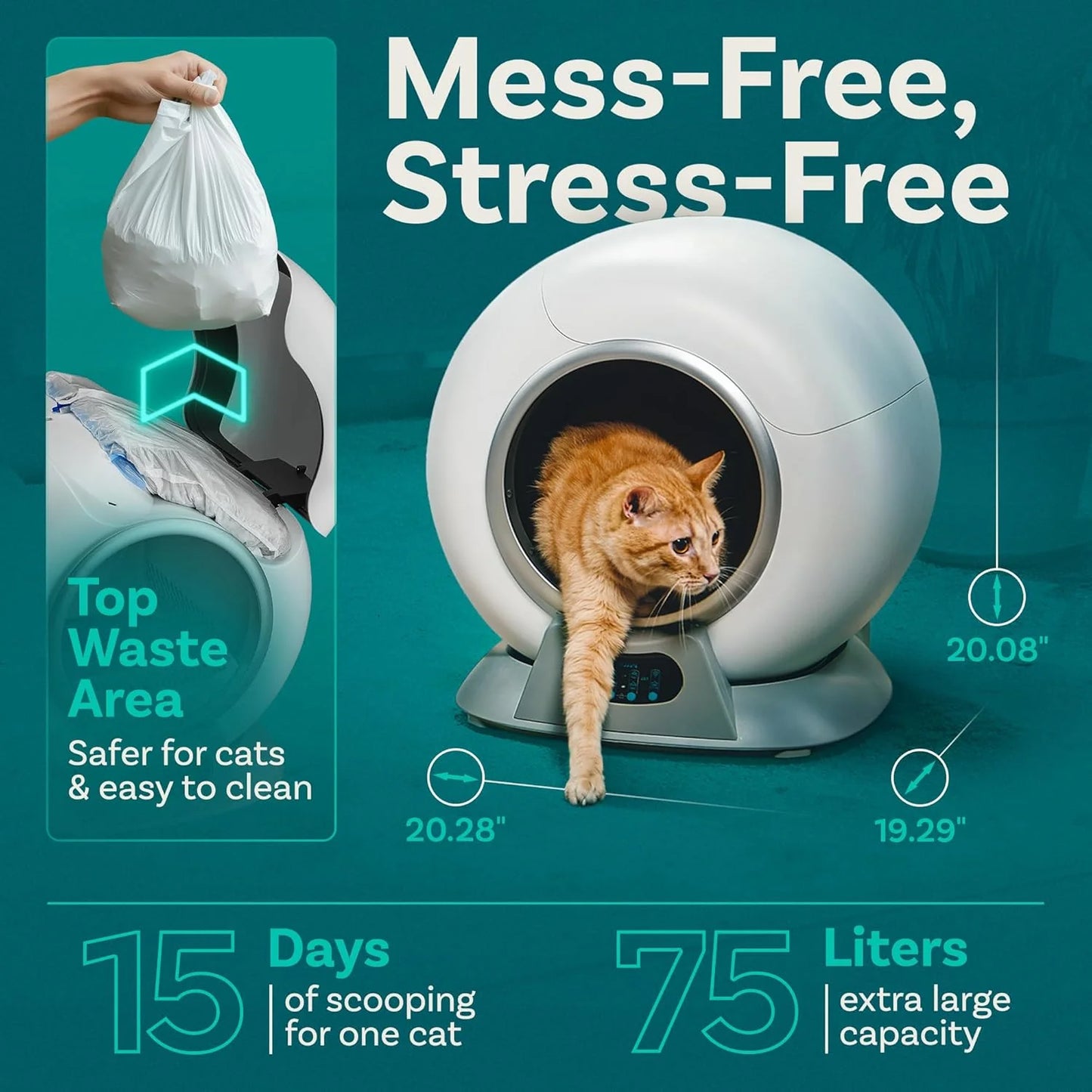 Self Cleaning Litter Box with Auto Safety Sensors for Multiple Cats - Automatic Cat Litter Box Self-Cleaning - Covered Odor Removal with APP Control - Compatible On All WiFi