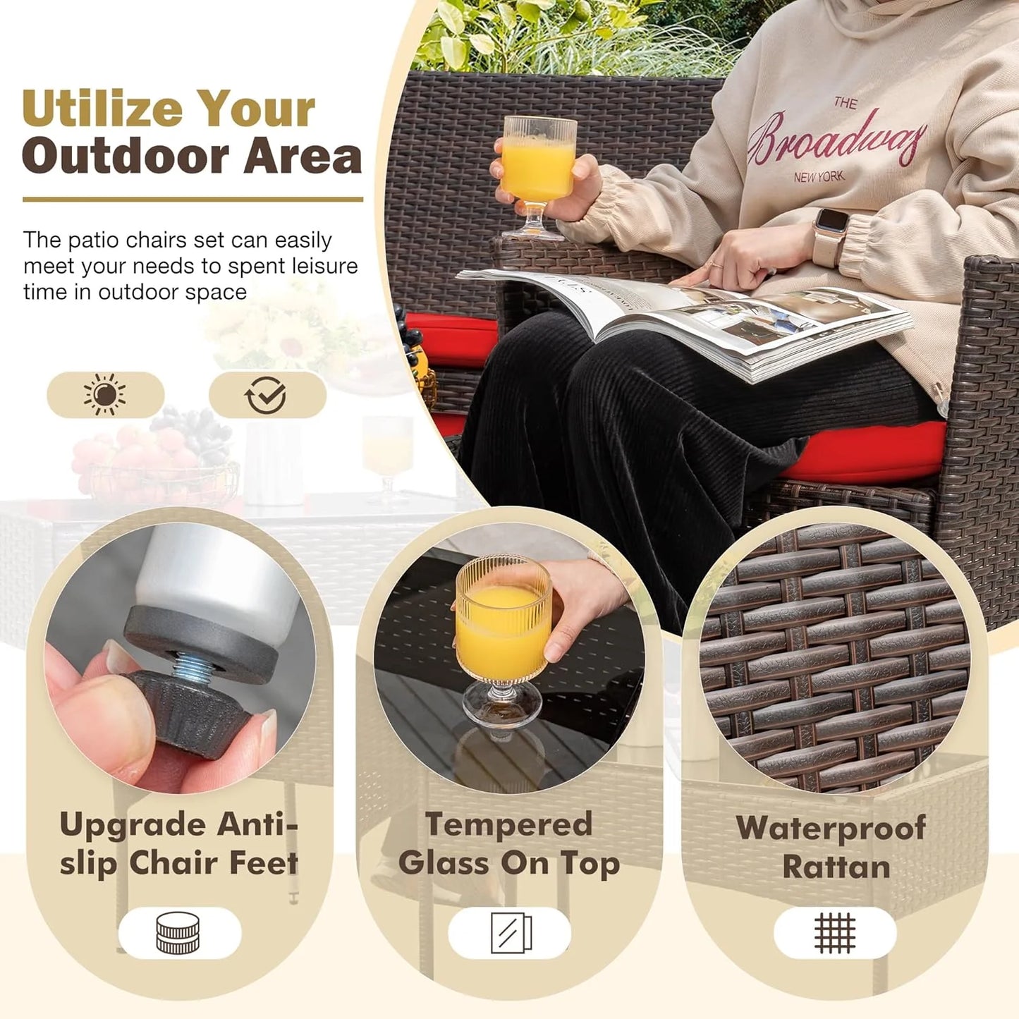 Homall 4-piece outdoor patio furniture set rattan chair wicker set