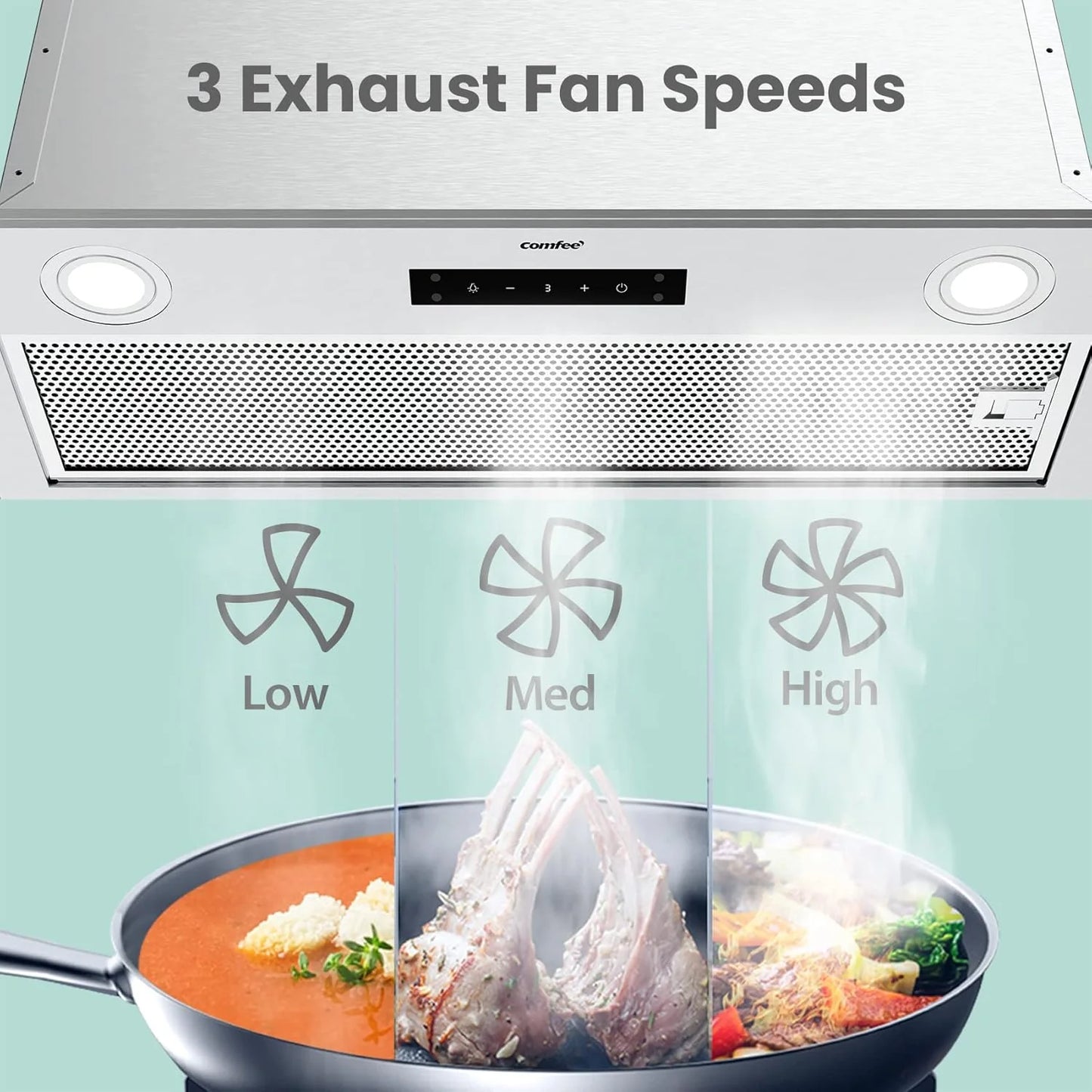 Comfee 30" Under Cabinet Ducted/Ductless Convertible Slim Vent Durable Stainless Steel Kitchen Reusable Filter