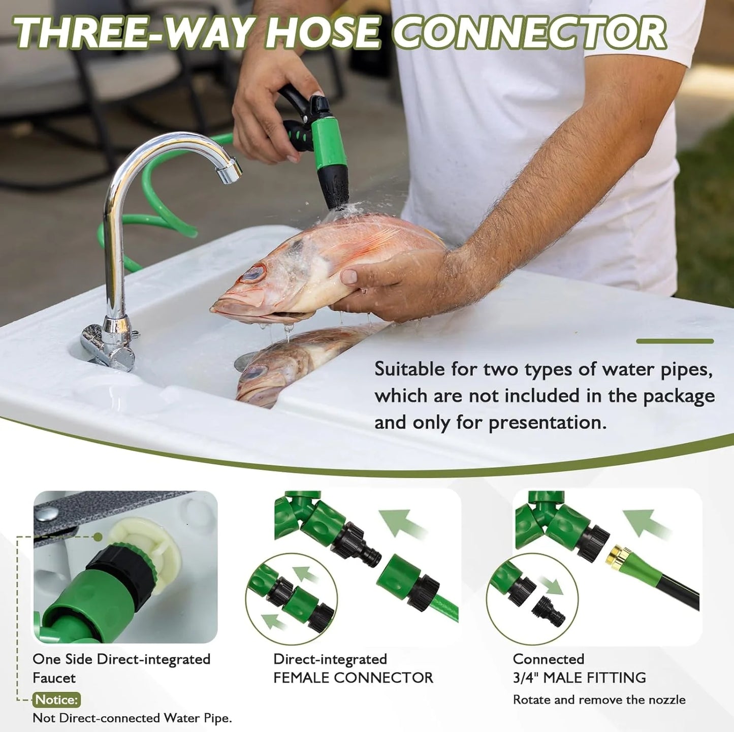 Folding Fish Cleaning Table Portable Camping Sink Table with Faucet Drain Hose and Sprayer Outdoor Fish Fillet Cleaning Station