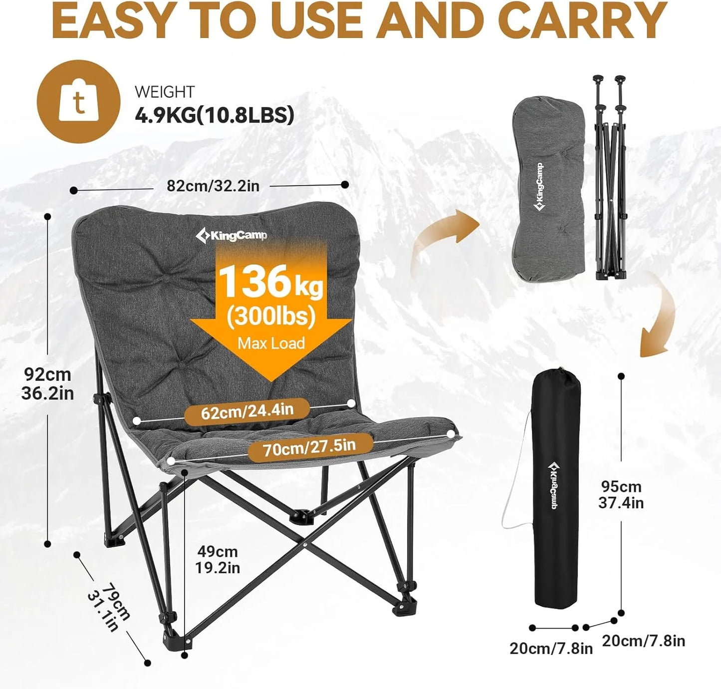 Butterfly chair, extra large thick comfortable camping chair, portable folding chair, 400 lb heavy duty seat