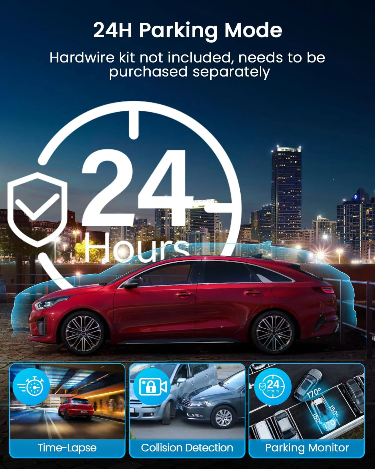 Channel Dash Cam 360° View, 1080P Front and Rear Interior, Car Left and Right Dash Cam, 8 Infrared Lights Night Vision, 5G WiFi and APP Control, G Sensor, Parking Mode, with Free 128GB SD Card