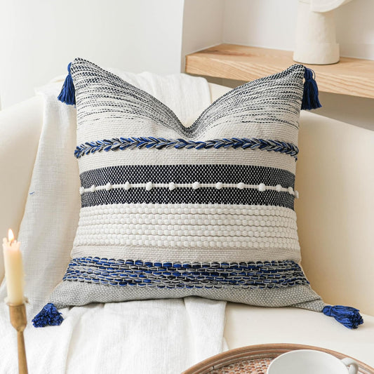 Blue Boho Decorative Throw Pillow Cover 20x20