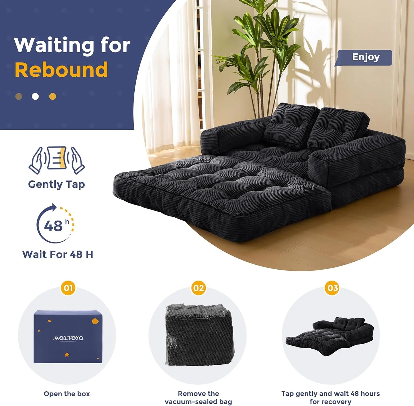 Folding Sofa Bed, L-Shaped Convertible Sofa Bed with Armrests and Pillows,