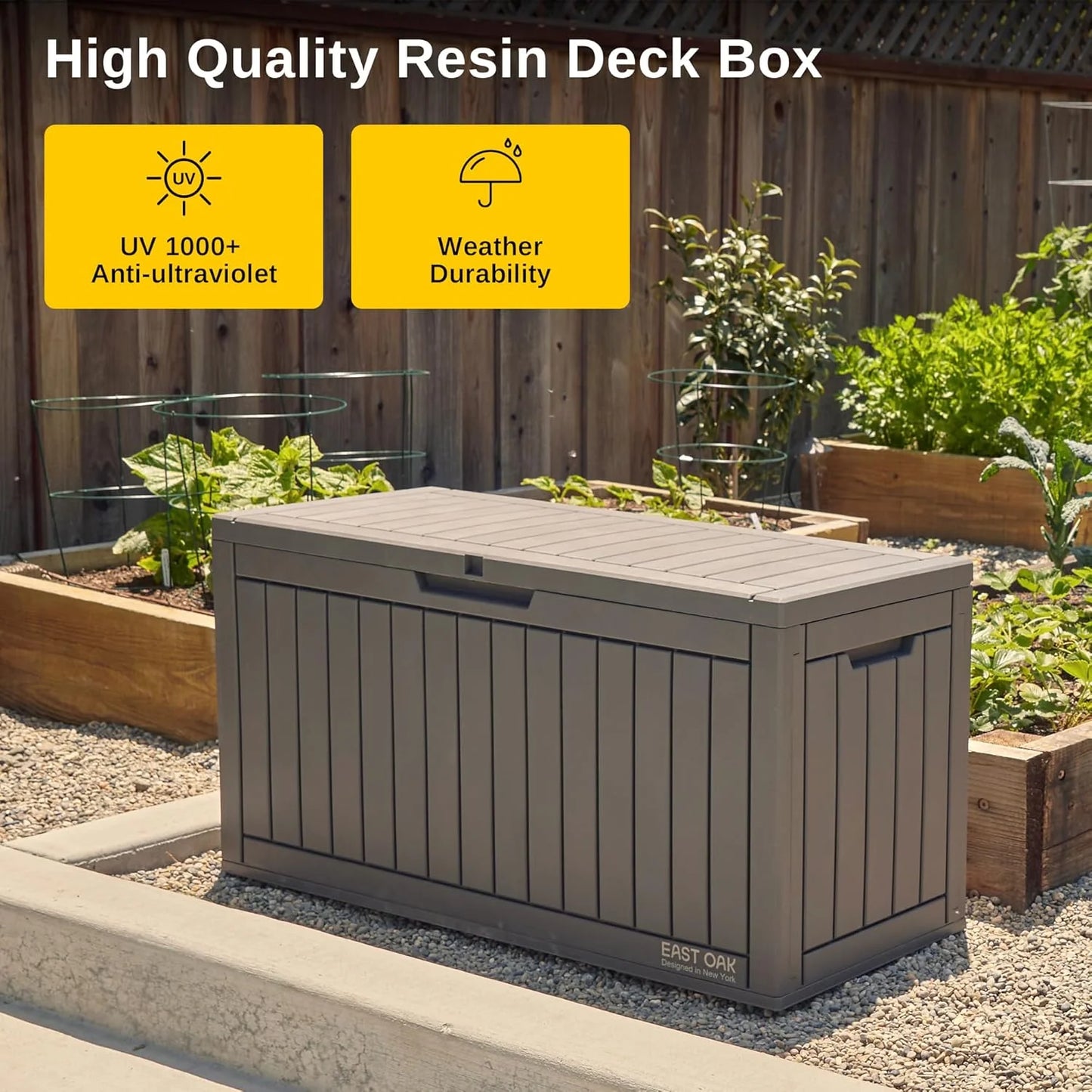 EAST OAK Outdoor Storage Box, 60 Gallon Deck Box Indoor and Outdoor Use, Waterproof Resin Storage Bin