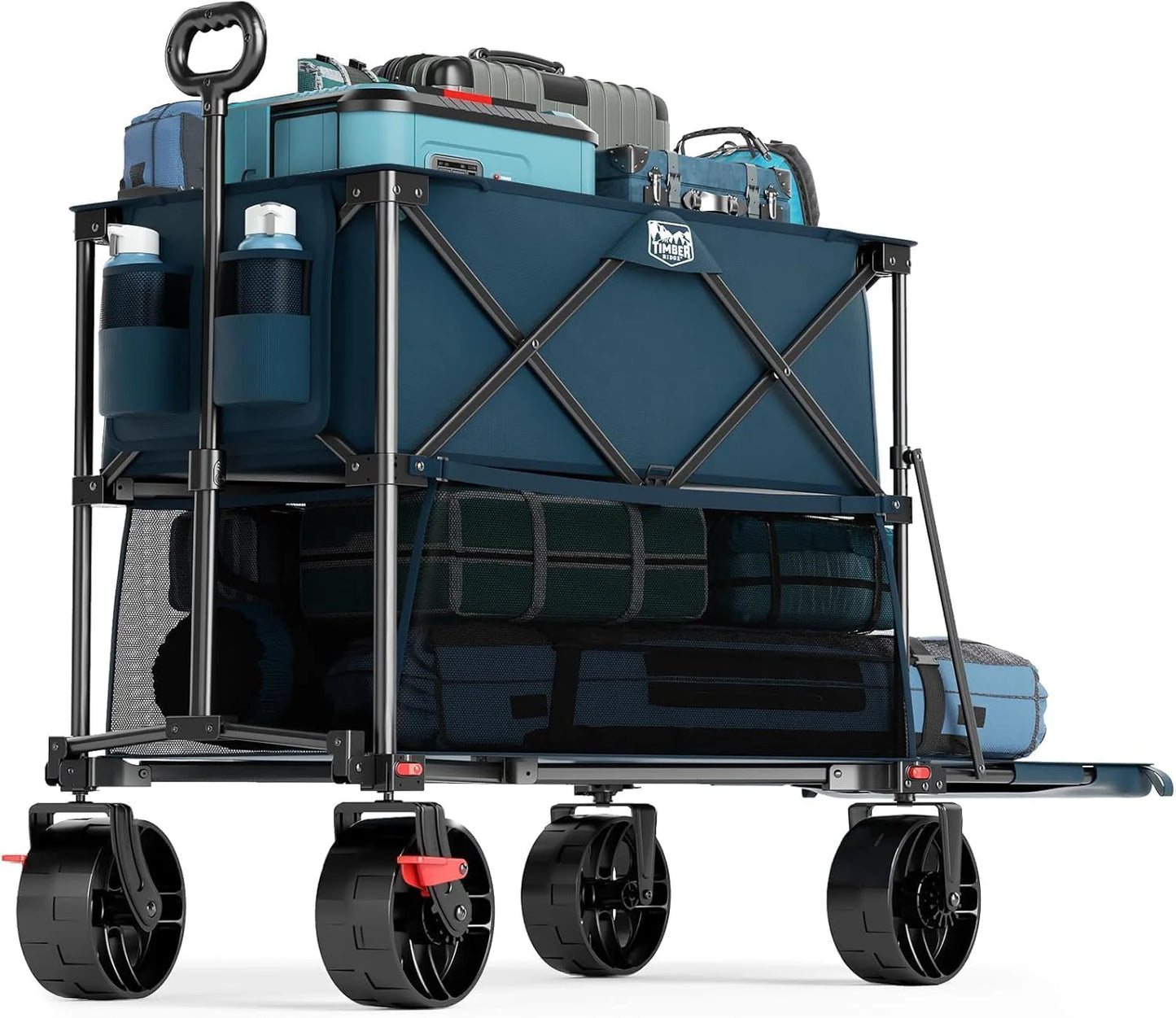 400L Large Capacity Folding Double Decker Cart with Brakes, 54 Inch Extra Long Extended Cart, 450 Pounds Heavy Duty Folding Cart