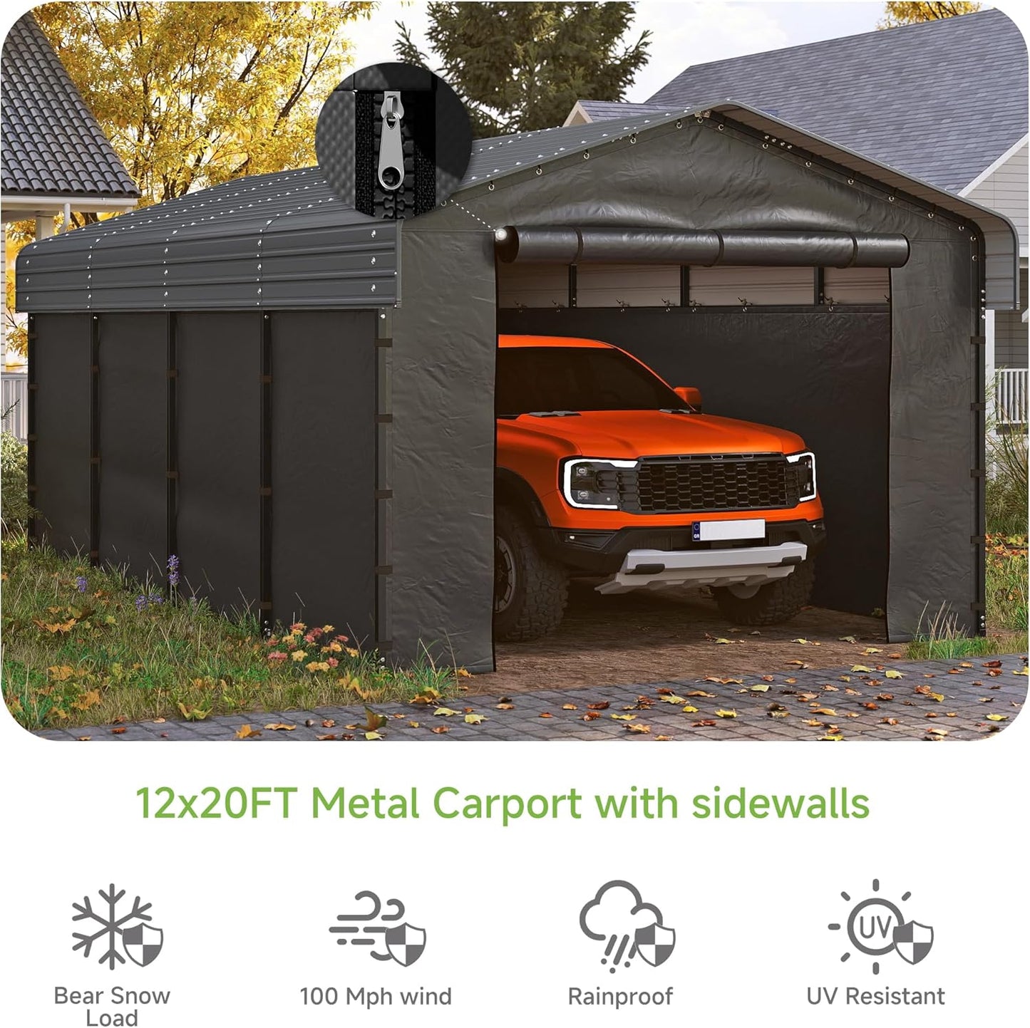10'x15' Heavy Duty Metal Carport, Outdoor Garage Car Shelter Shade with Heavier Frame