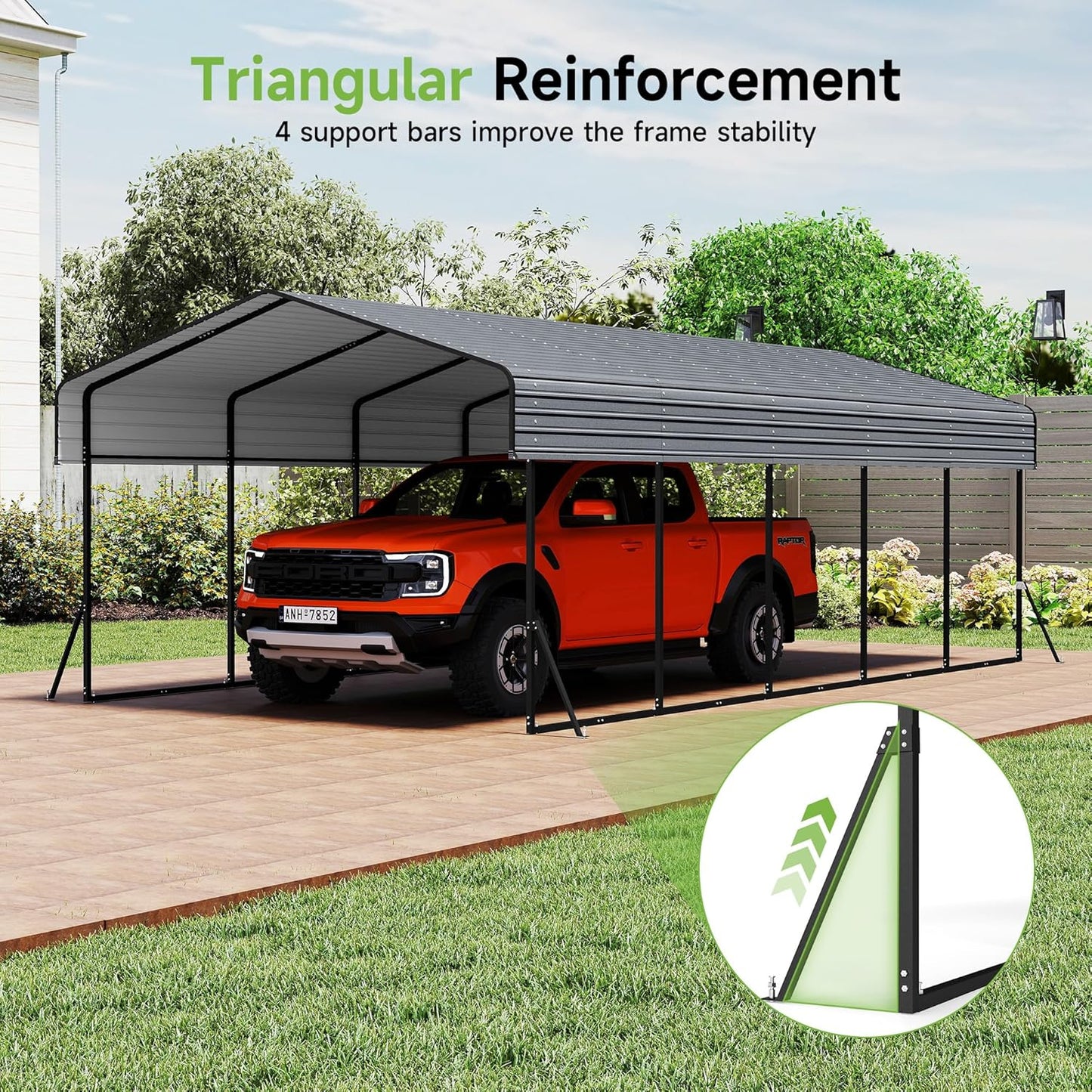 10'x15' Heavy Duty Metal Carport, Outdoor Garage Car Shelter Shade with Heavier Frame