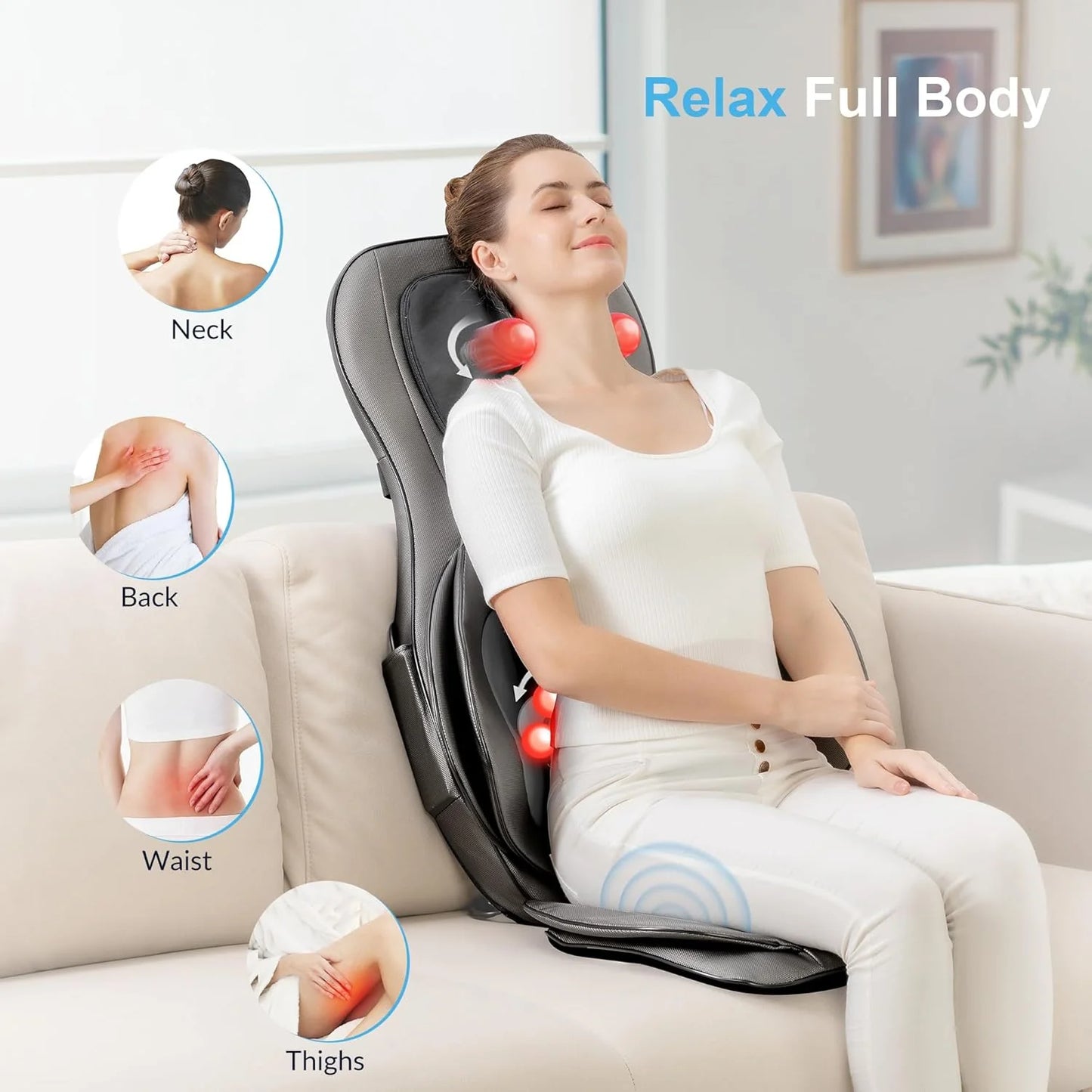 COMFIER Massager Chair with Heat Shiatsu Neck Back Massager Portable with Compress & Rolling Massage Chair Pad for Full Back Neck & Shoulders Full Body Pain