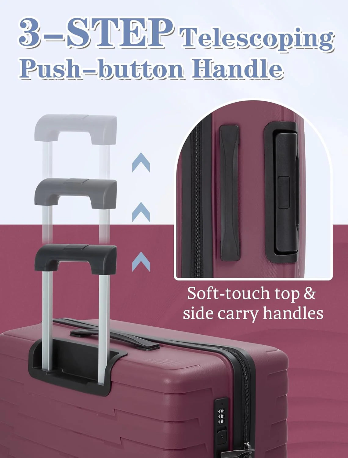 5-piece luggage set with wheels, ABS hardshell suitcase with spinner wheels