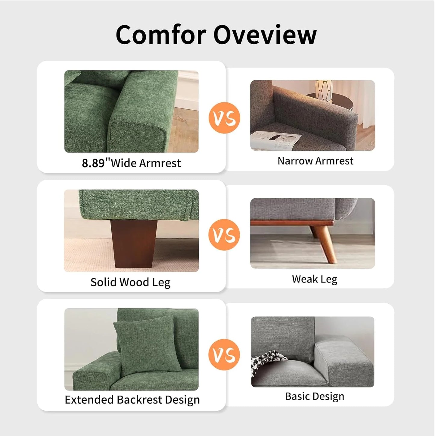 DOPEDIO living room double sofa, chenille lounge chair, removable, solid wood frame