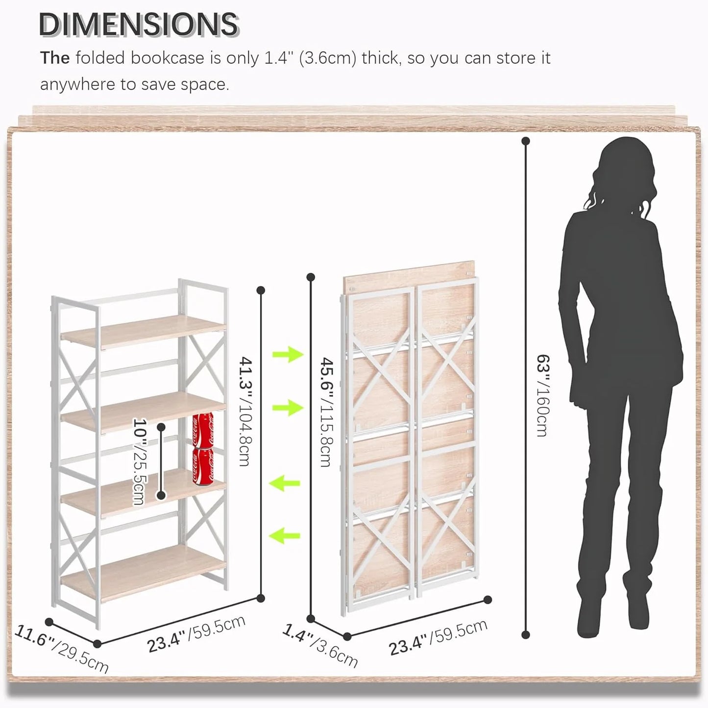 5 Tiers No Assembly Book Shelves 51.2" H Folding Bookshelf Bookcase