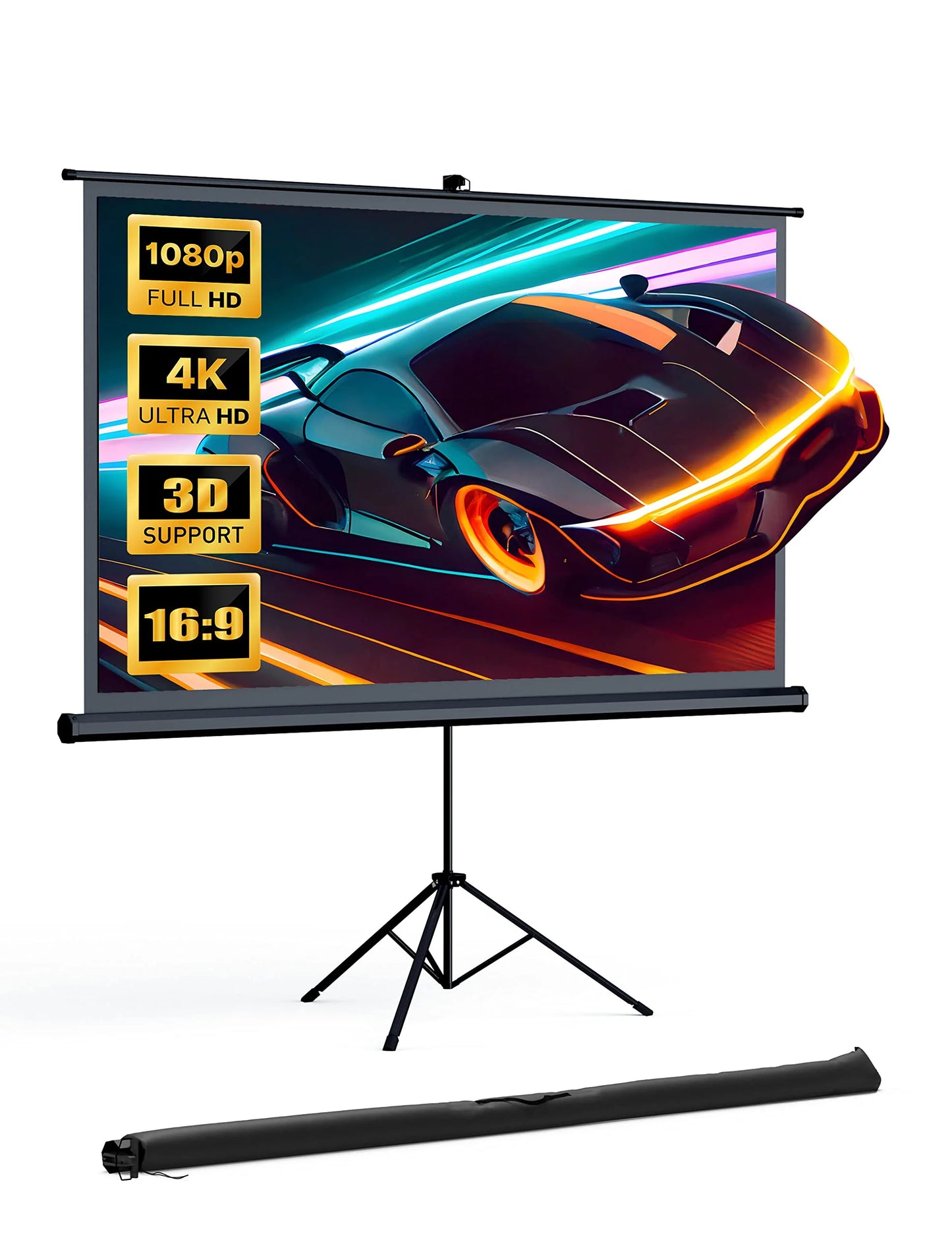 Screen with Stand, HYZ 120 inch Projector Screen 4K HD with Wrinkle-Free Design