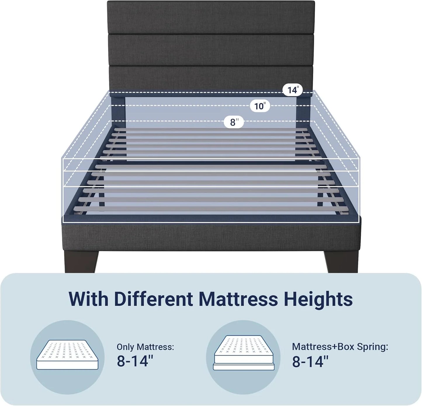 Allewie King size platform bed frame with velvet upholstered headboard and planks