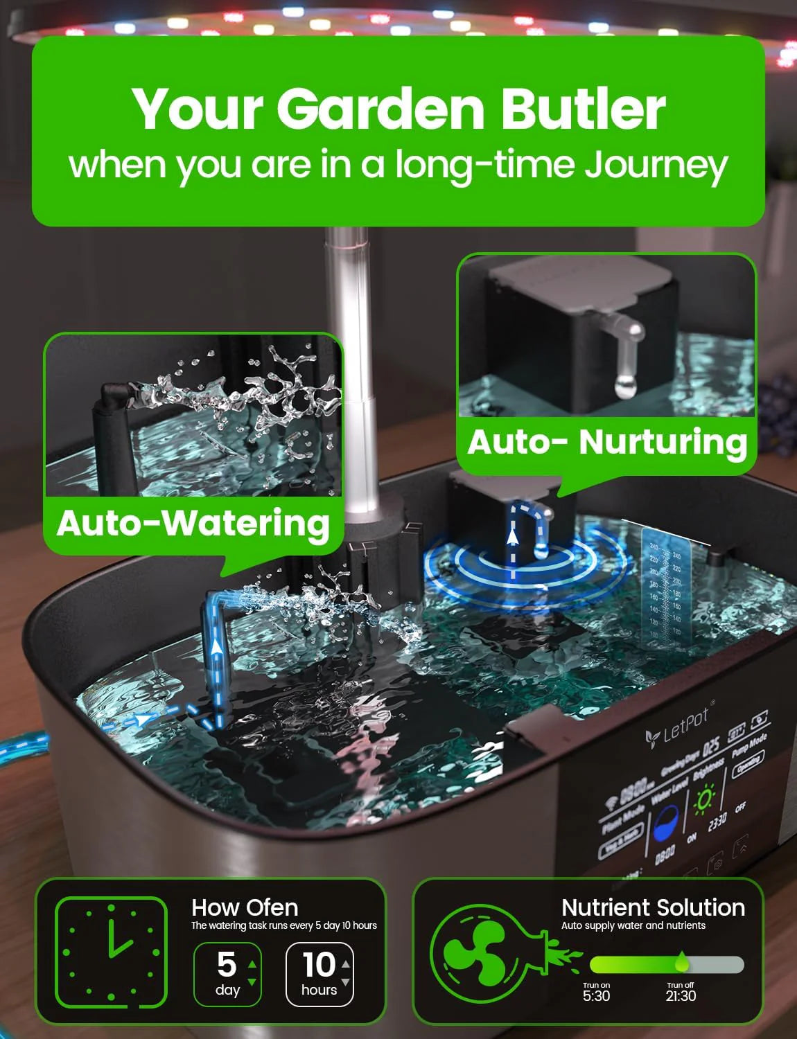 Hydroponic Planting System, 12 Indoor Smart Herb Garden Set, Indoor Garden, App and WiFi Control, with 24W Grow LED, 5.5L Water Tank, Pump System, Automatic Timer