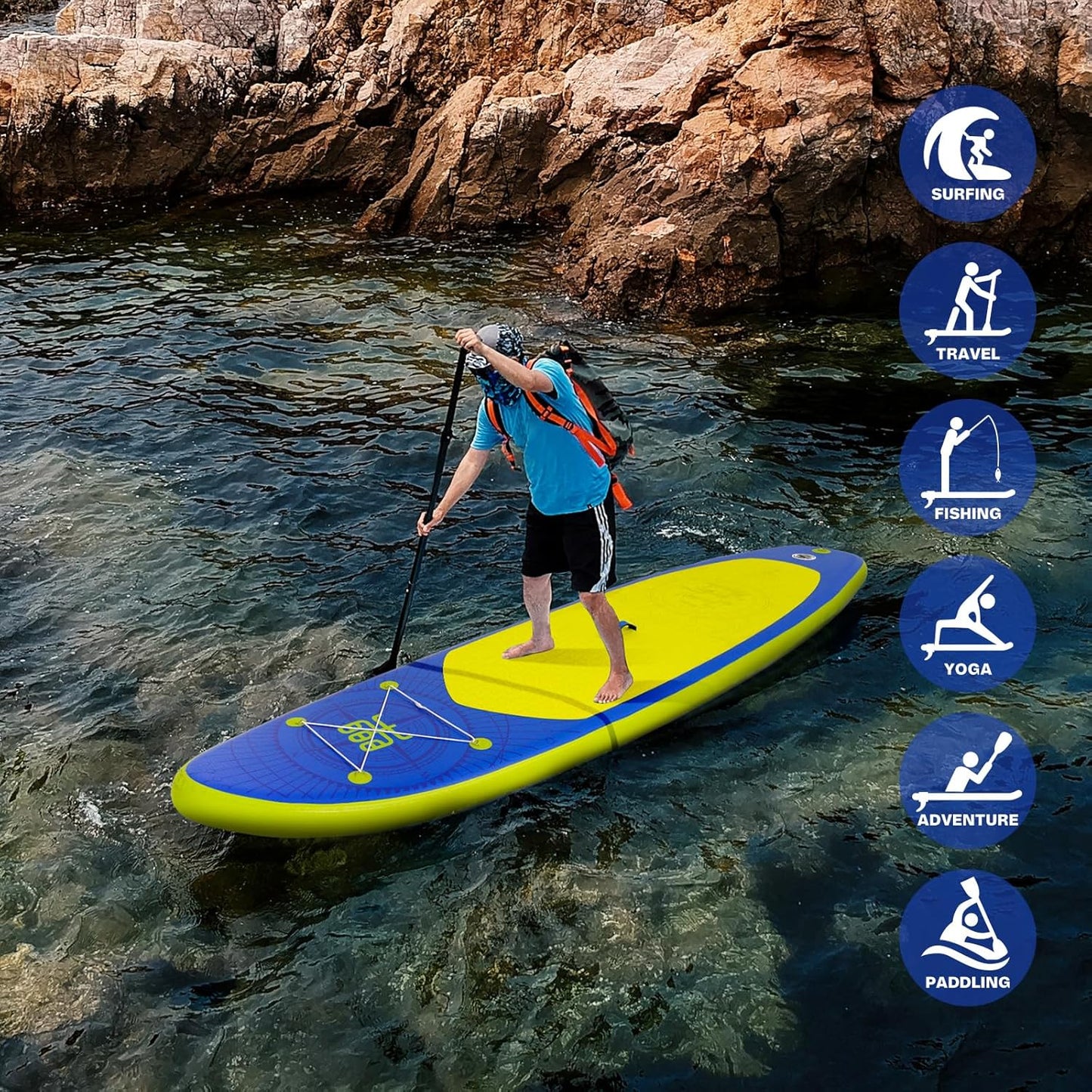 FunWater Inflatable Stand Up Paddle Board with Premium SUP Paddle Accessories, Non-Slip EVA Deck, 11'/10'6' Paddle