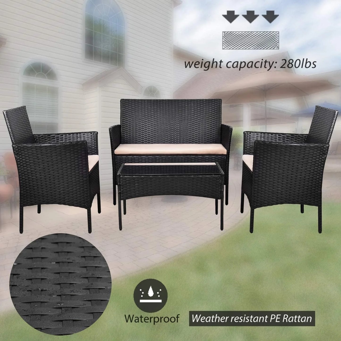 4 piece outdoor patio furniture set rattan chair wicker set