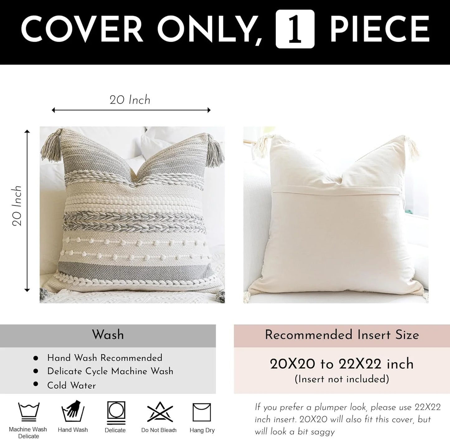 Blue Boho Decorative Throw Pillow Cover 20x20