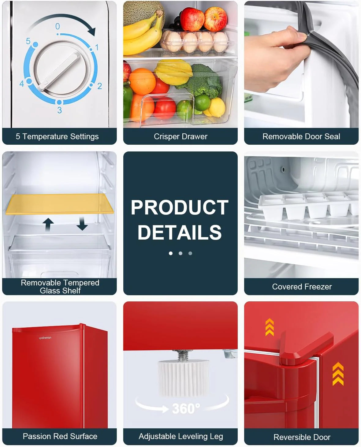 Upstreman 3.2 Cu.Ft Mini Fridge with Freezer, Single Door Mini Fridge, Dorm Fridge, Adjustable Thermostat, Mini Refrigerator for Bedroom, Office, Dorm, Black-BR321