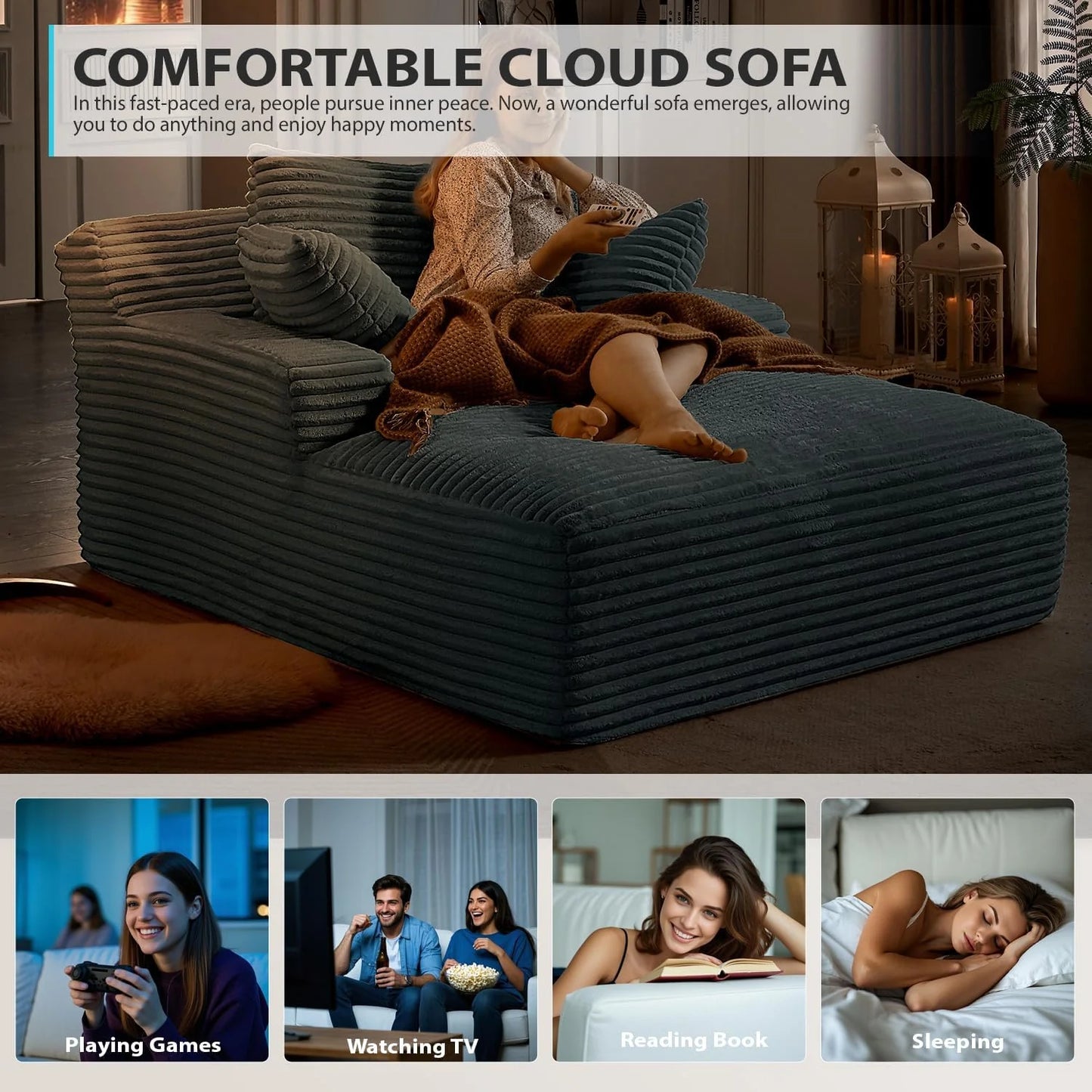 50-inch indoor recliner, oversized corduroy upholstered boneless sofa bed, deep sleeper sofa reading chair, cloud sofa, living room sofa