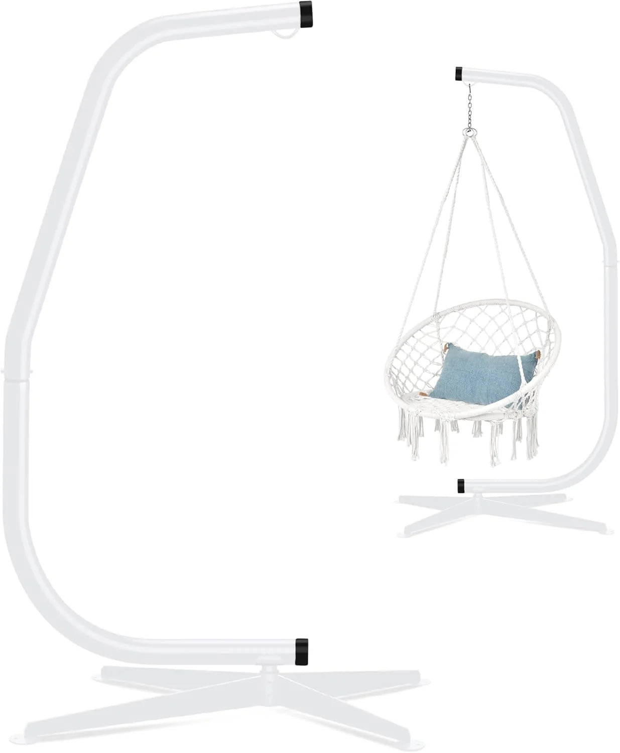 Best Choice Products Metal Hanging Hammock C-Stand for Chair/Weather-Resistant Finish, Offset Base - Stand Only - Black