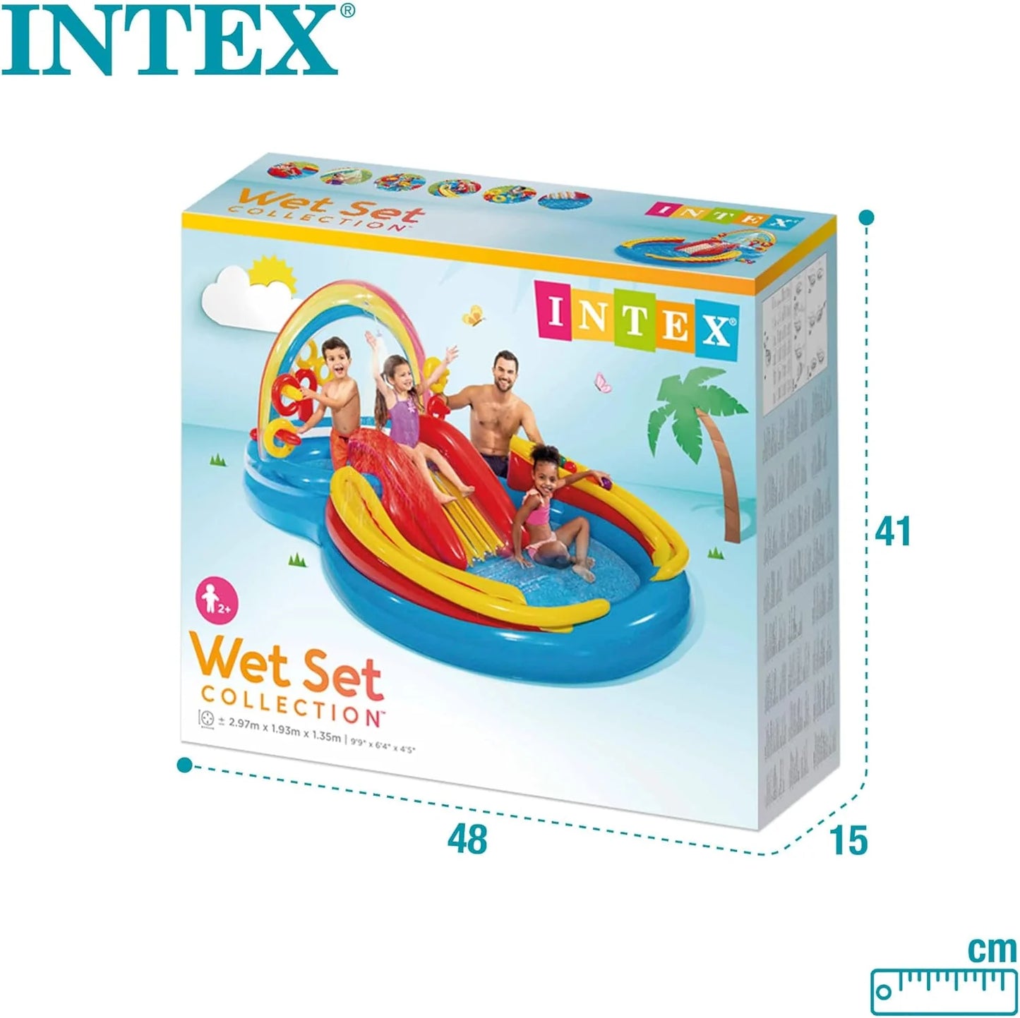 Intex 96" x 78" x 28" Inflatable Jungle Adventure Play Center Spray Kiddie Pool - Backyard Kids Water Slide, Outdoor Blow-Up Splash Pad for Toddlers