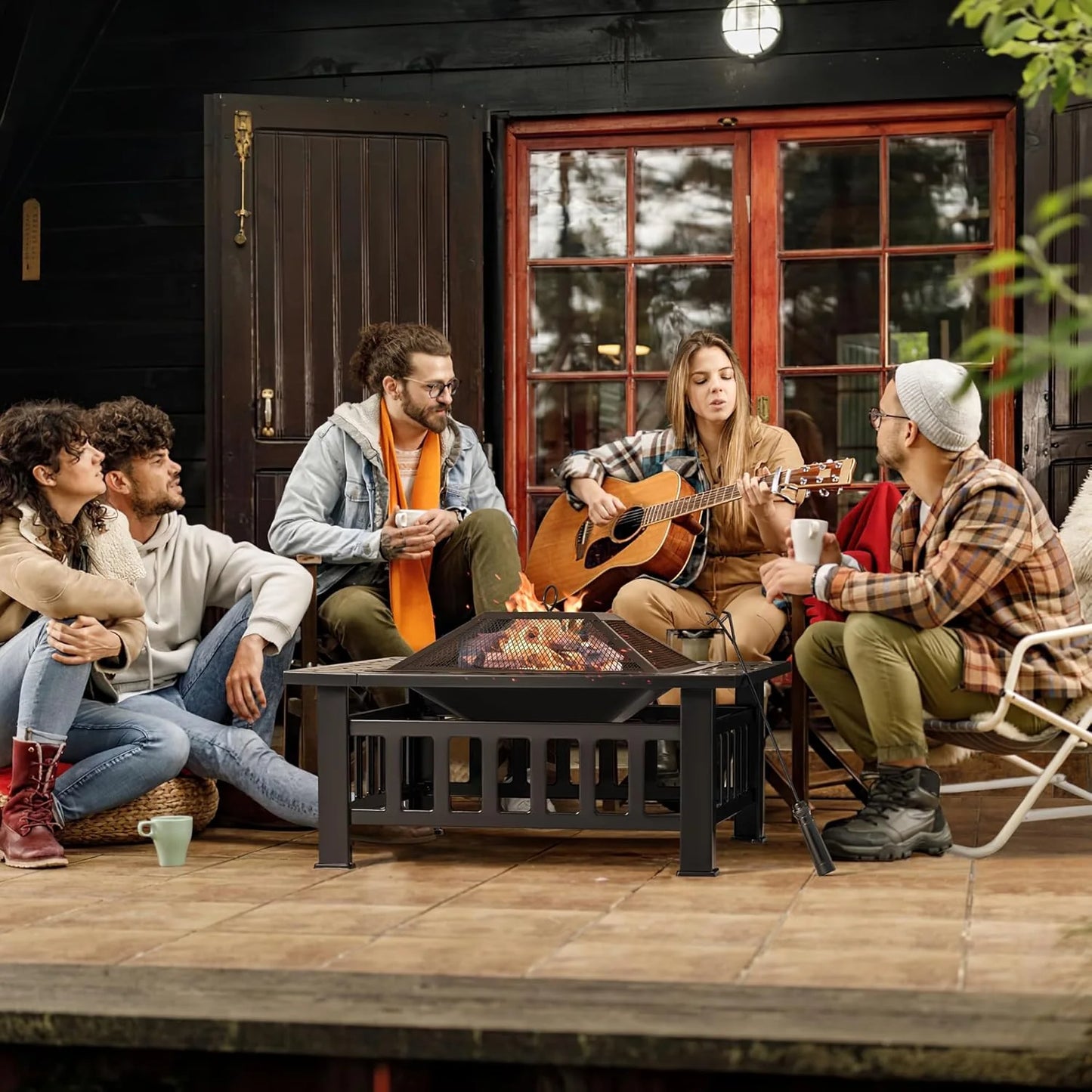 Devoko Outdoor Fire Pit, 32 Inch Firepit Table Metal Outdoor Fireplaces with Waterproof Cover for Outside Patio Camping