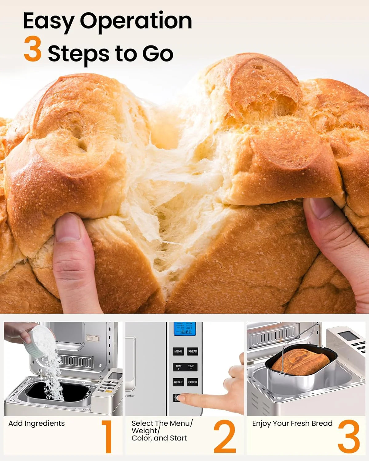 25-in-1 Bread Maker with Automatic Dual Dispenser, 2-Pound Stainless Steel Bread Maker
