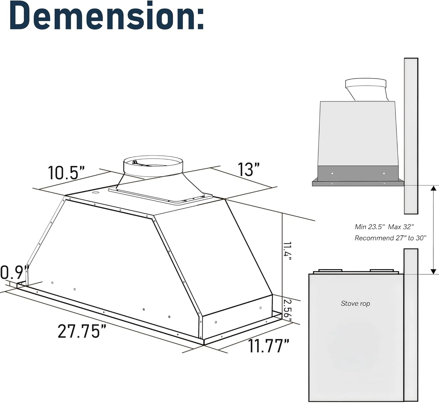 IKTCH 30" Built-in/Plug-in Range Hood 900 CFM, Ducted/Ductless Convertible Ducted, Stainless Steel Kitchen Range Hood