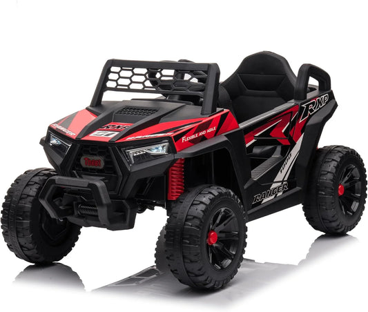 TOBBI 12V Kids Ride on Car, Electric Off-Road UTV Truck with Diverse Functions, Double Open Doors, Safety Belt, Horn, Music, and Lights for Kids Aged 3-5 Years (Rose Red)