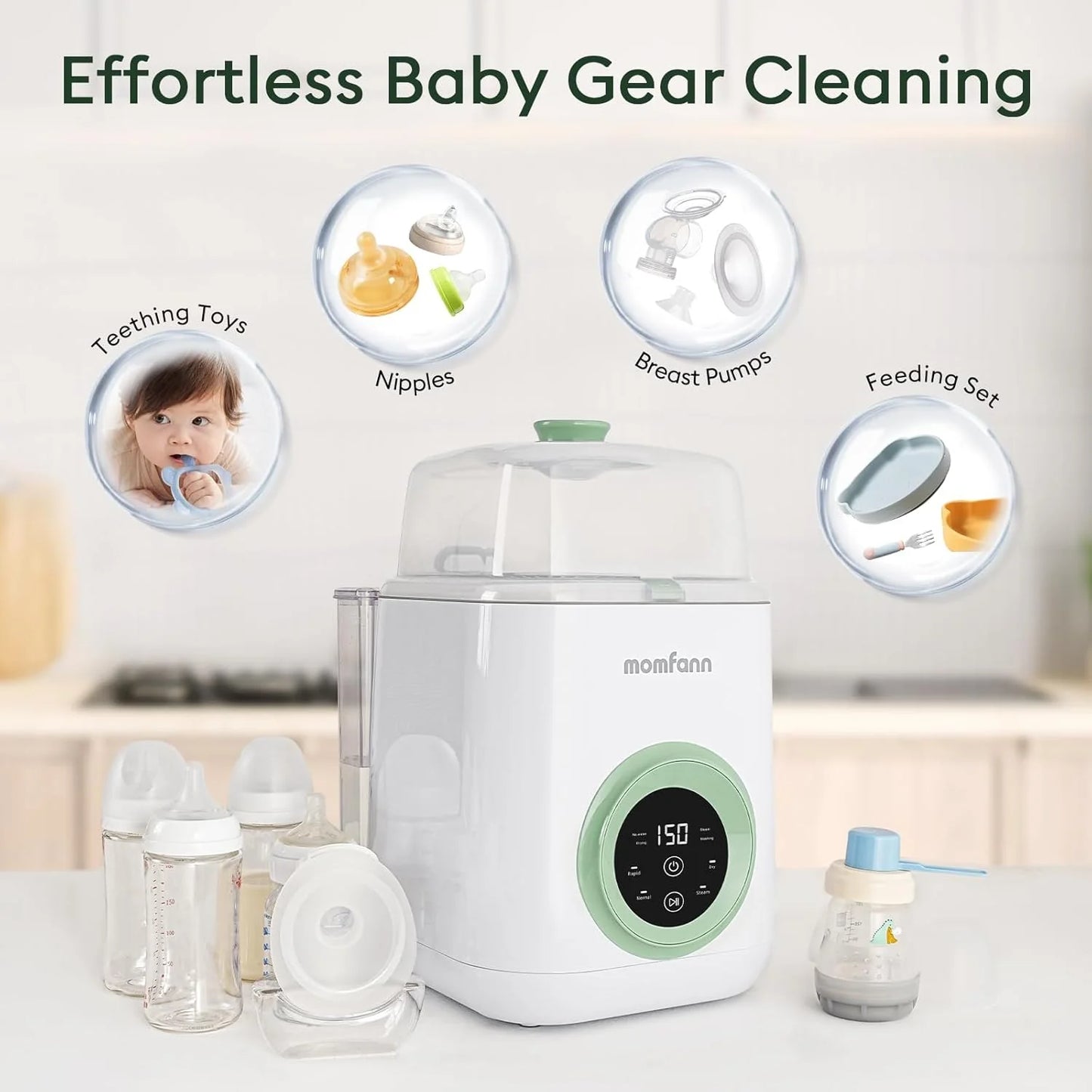 Baby Bottle Washer-19 Min Rapid Wash, Sterilizer and Dryer, All-in-One Cleaner, Bottles, Pump Parts & Baby Essentials