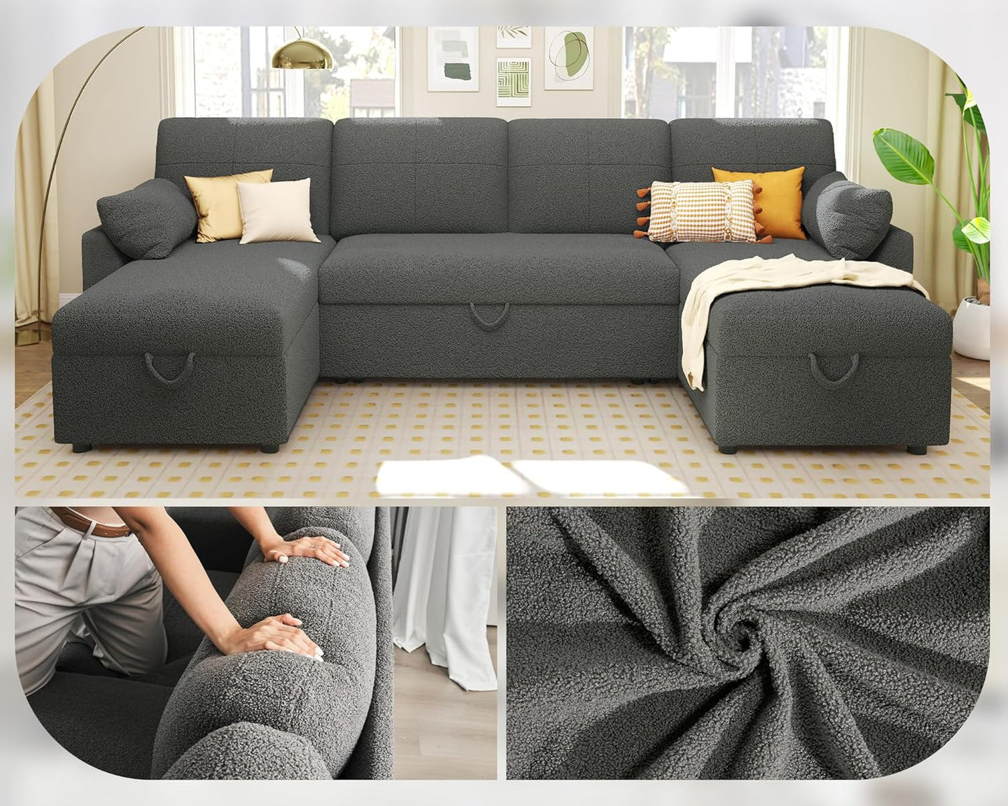 VanAcc Sofa Bed, Sleeper Sofa with Storage Chaise- 2 in 1 Pull Out Couch Living Room, Comfy Sleeper Couch