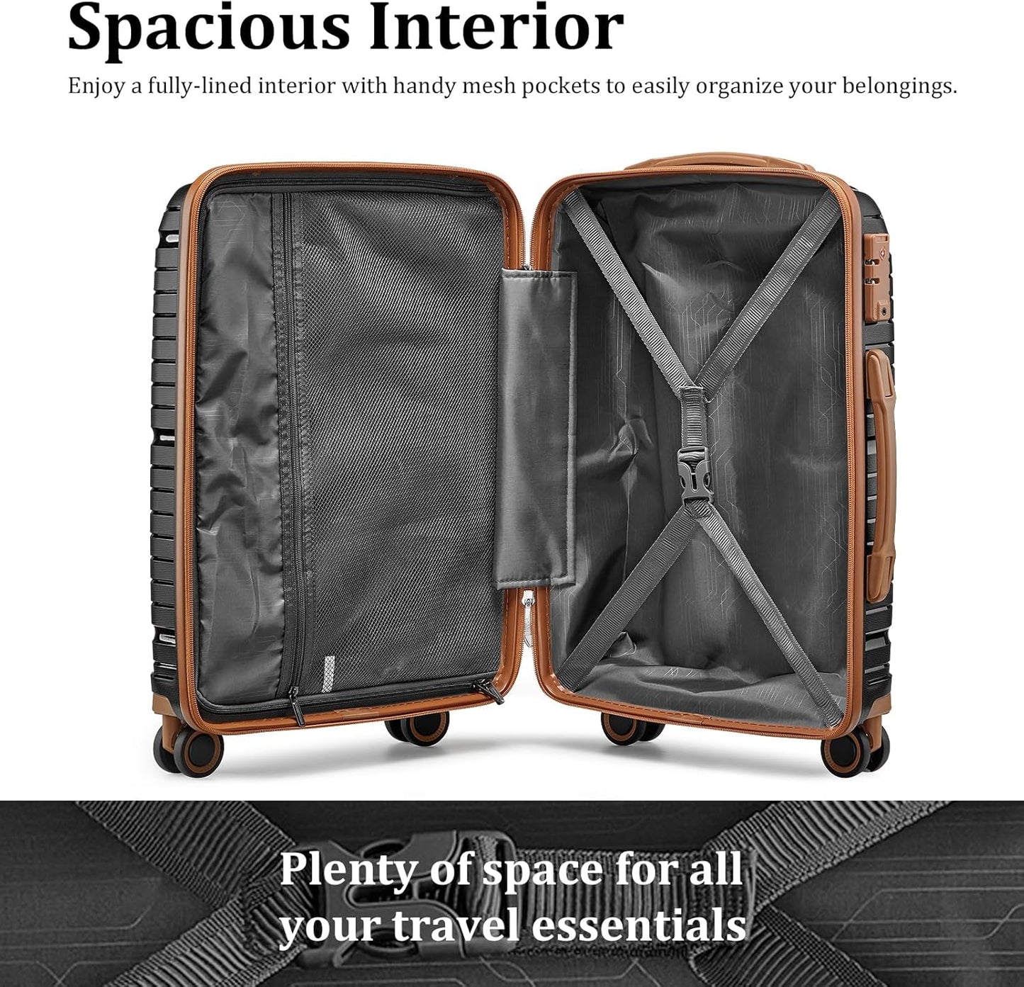 5-piece PP hardshell lightweight travel carry-on luggage set with dual spinner wheels and TSA lock