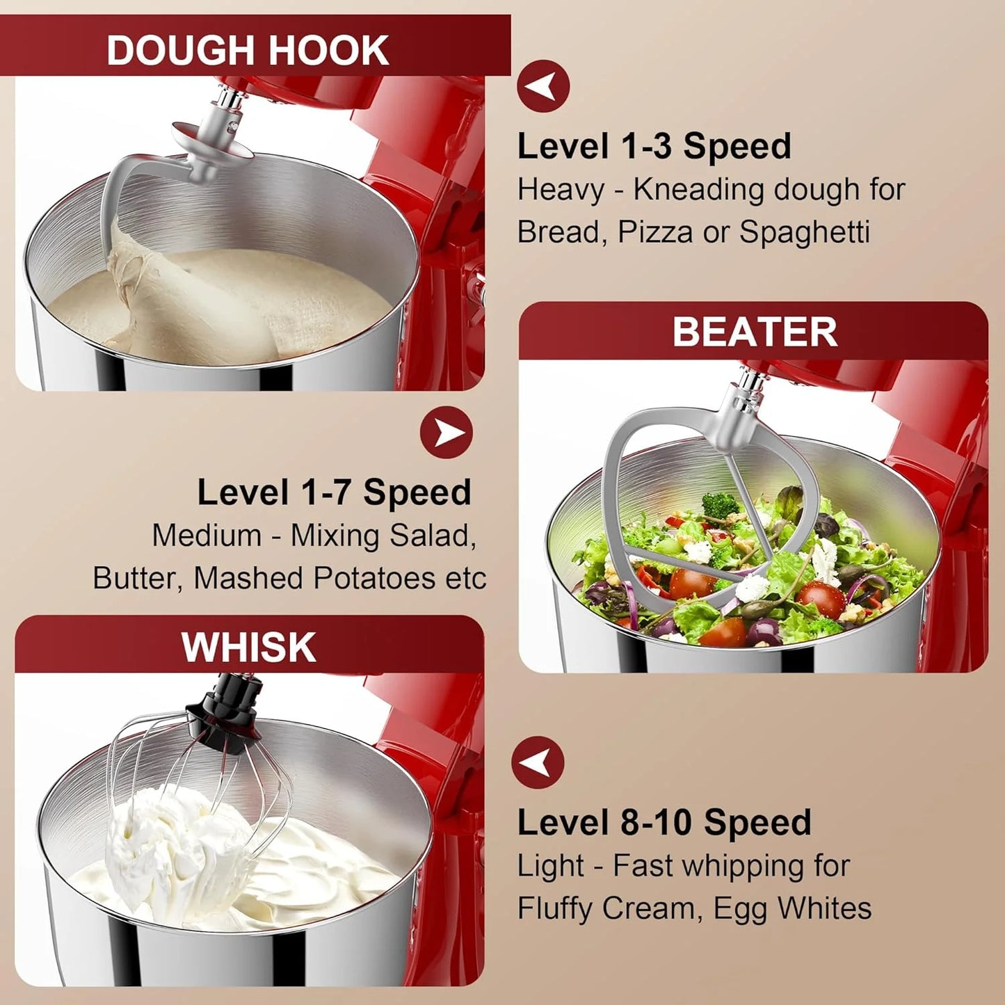 10-Speed Stand Mixer with 8-in-1 Splash Guard, Tilt Head, 6-Quart Stainless Steel Bowl + Dishwasher-Safe Dough Hook/Whisk/Blender/Scraper