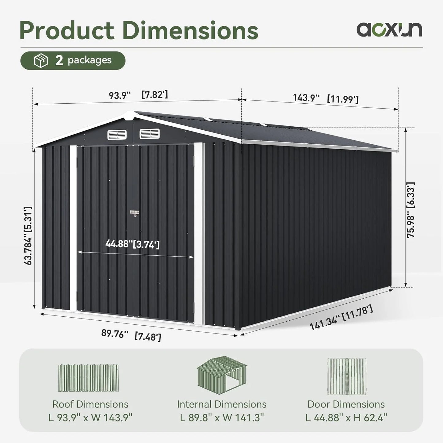 Aoxun 12x10 FT Shed Metal Outdoor Waterproof Storage Shed Steel Utility Garden Tool Shed with Door & Lock Outdoor Storage for Garden Patio Lawn Poolside, Brown