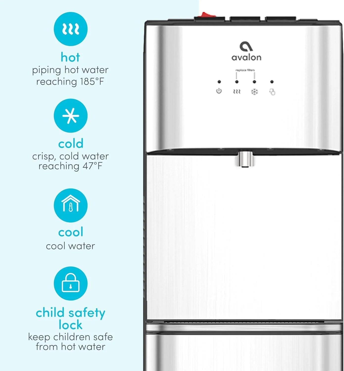 Avalon A3F Bottom Loading Water Cooler Dispenser with BioGuard-3 Temperature Settings-UL-Filtered